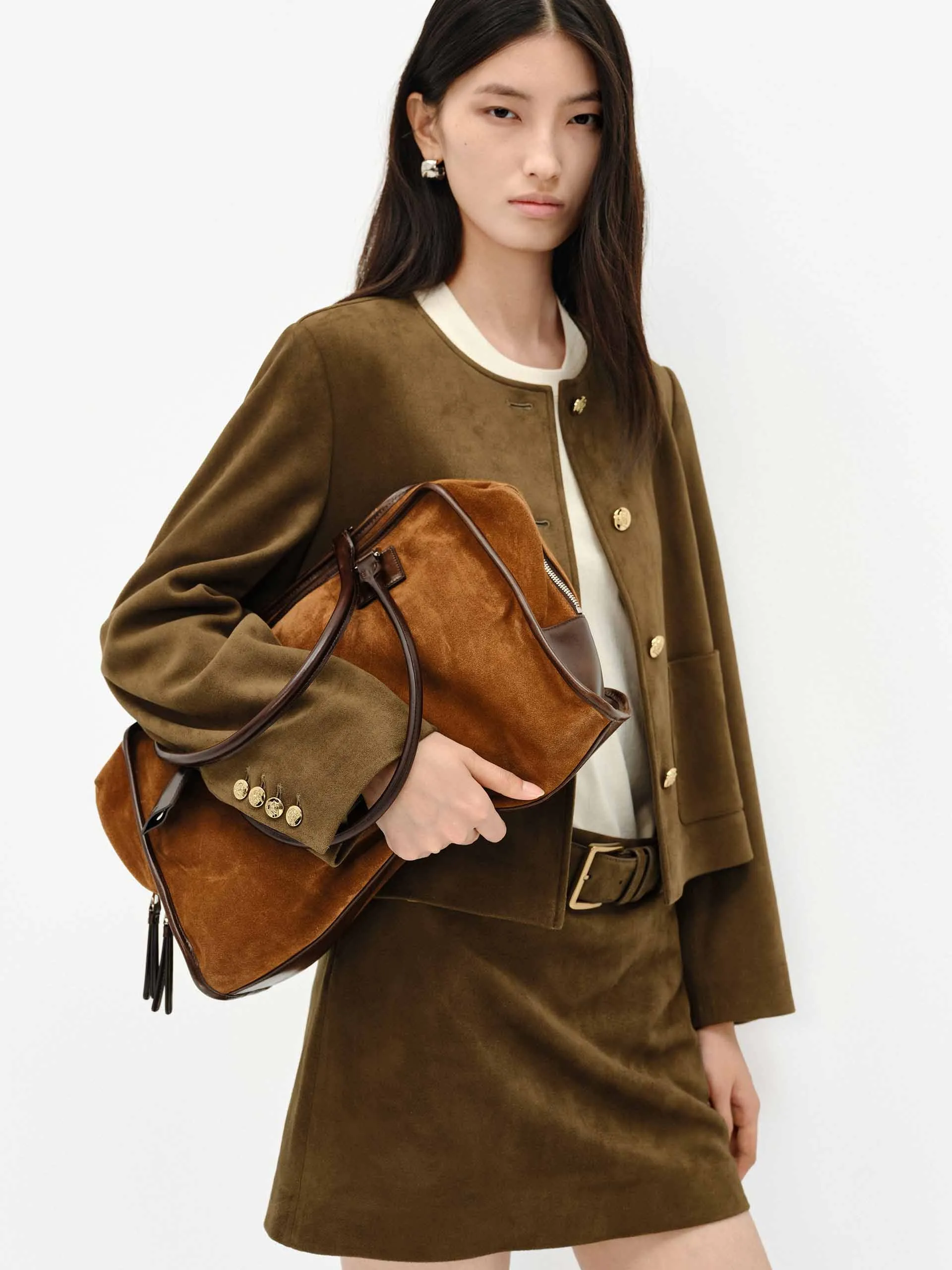 Suede Collarless Jacket sold by Mo&Co product image thumbnail 2