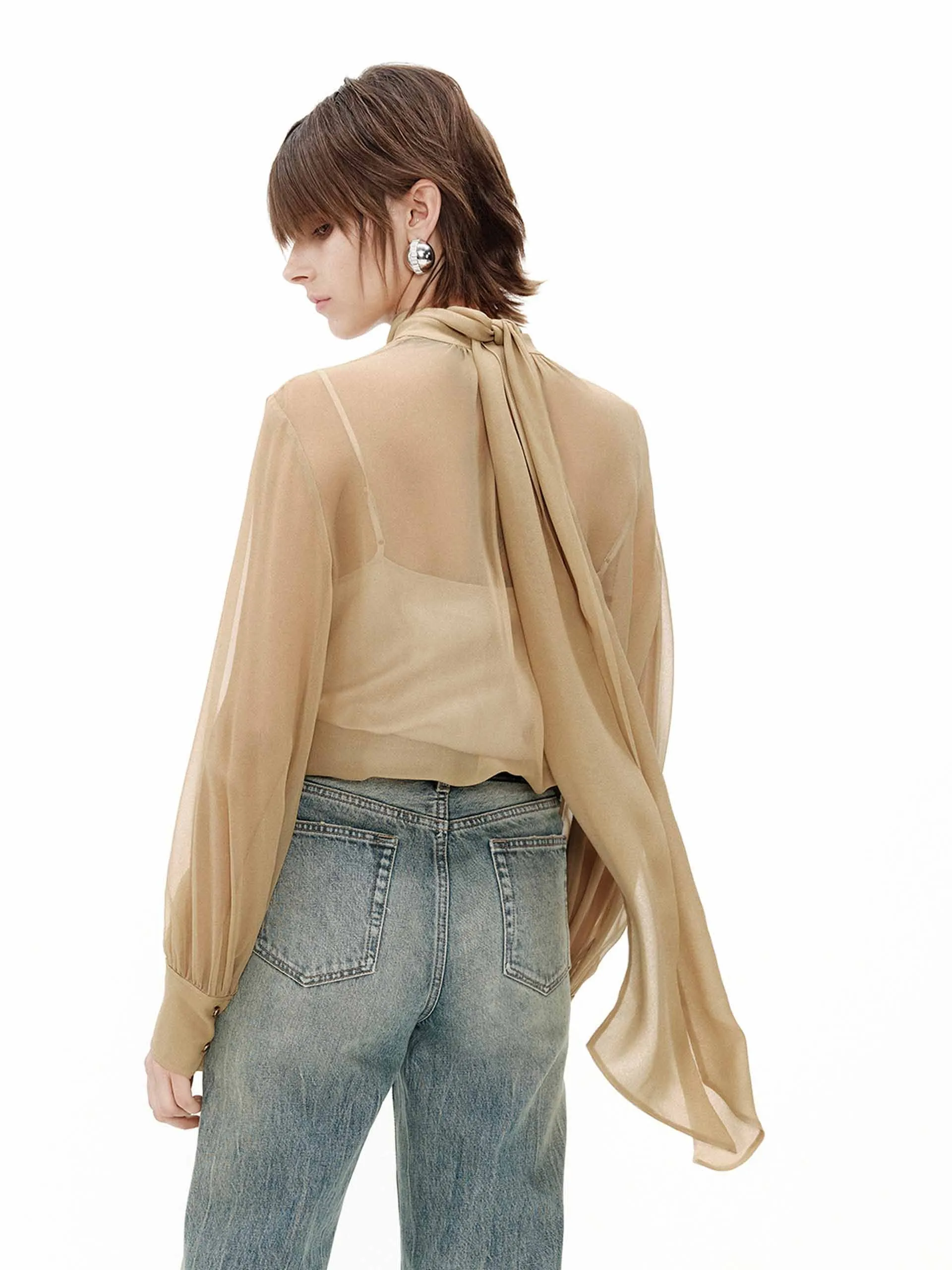 Silk Sheer Tie Blouse sold by Mo&Co product image thumbnail 3