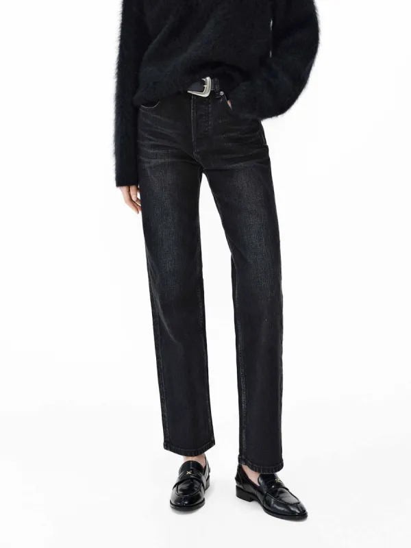 Black Ankle Straight Jeans sold by Mo&Co