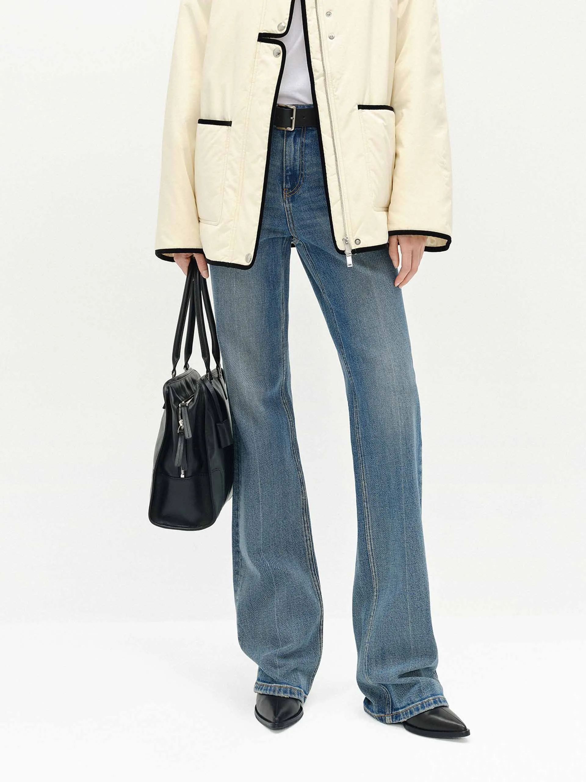 High Rise Blue Straight Jeans sold by Mo&Co