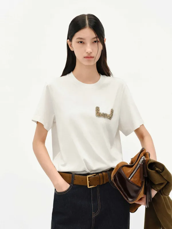 Crystal Detail Cotton T-shirt sold by Mo&Co