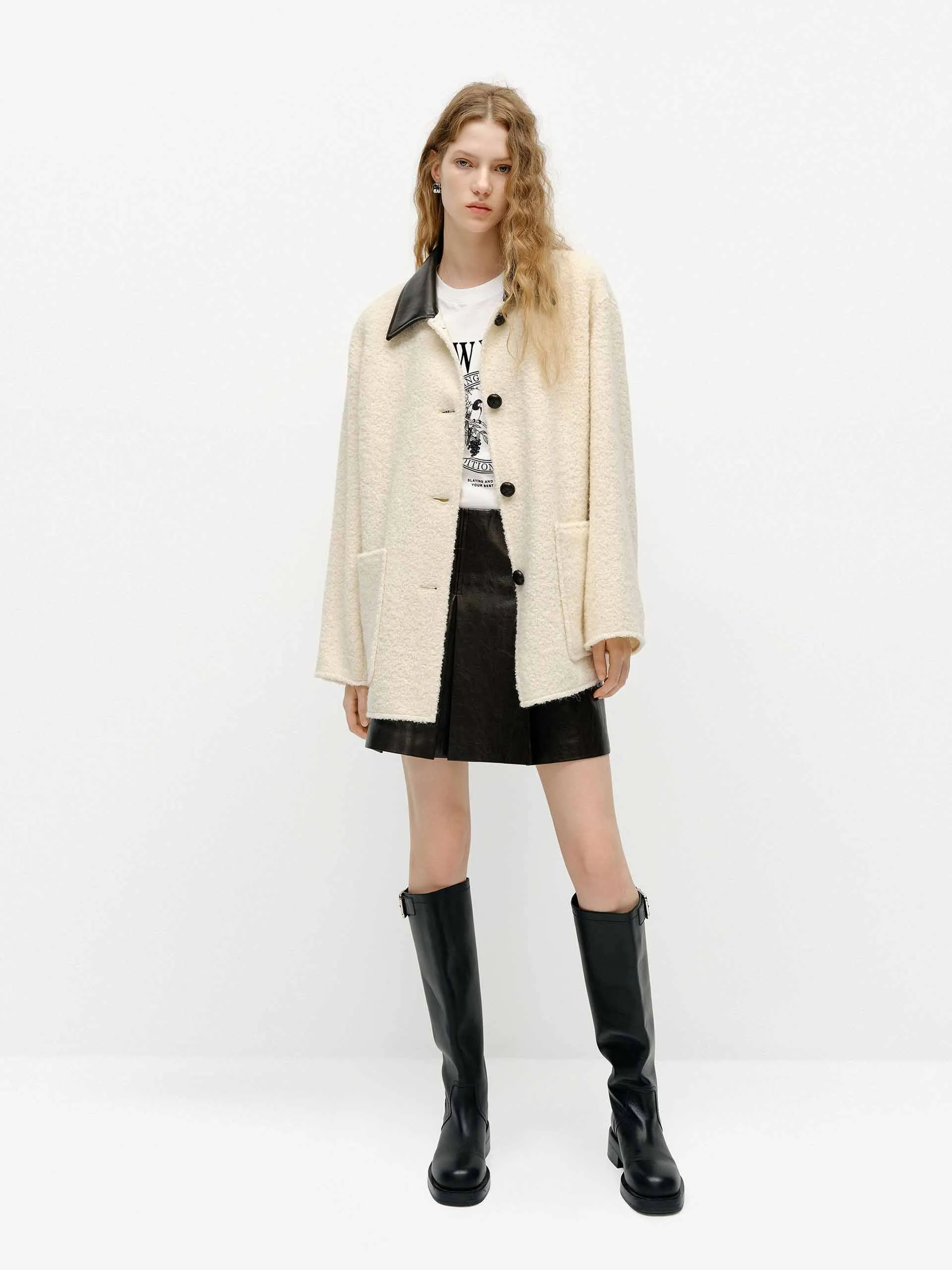 Leather Collar Midi Coat sold by Mo&Co product image thumbnail 2