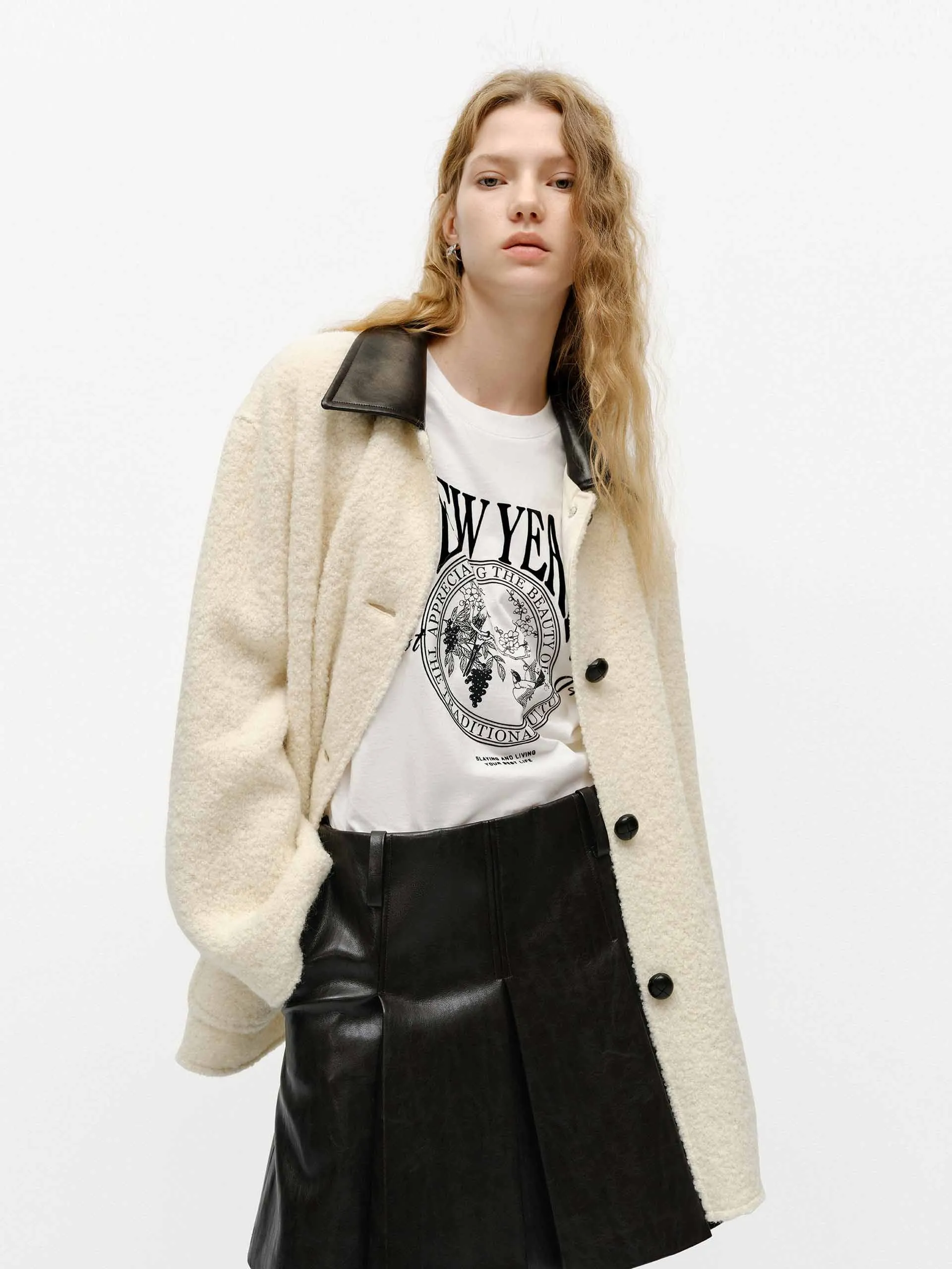 Leather Collar Midi Coat sold by Mo&Co