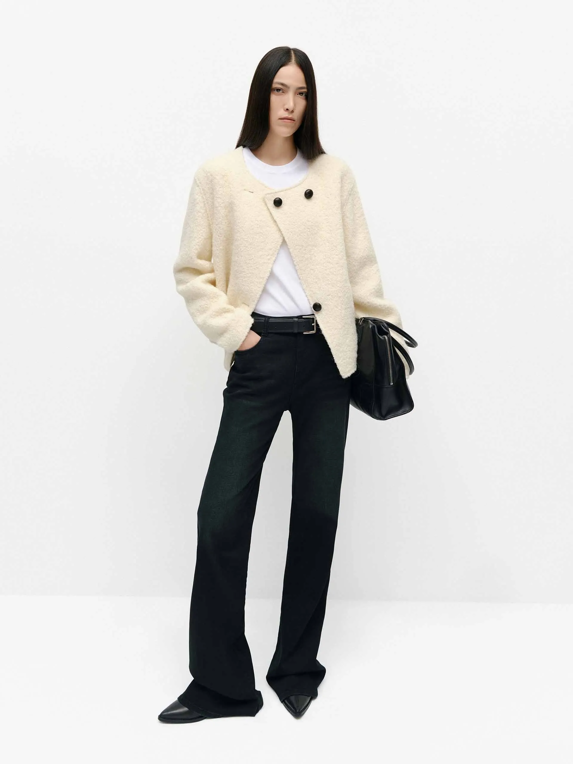 Collarless Boucle Knit Coat sold by Mo&Co product image thumbnail 2