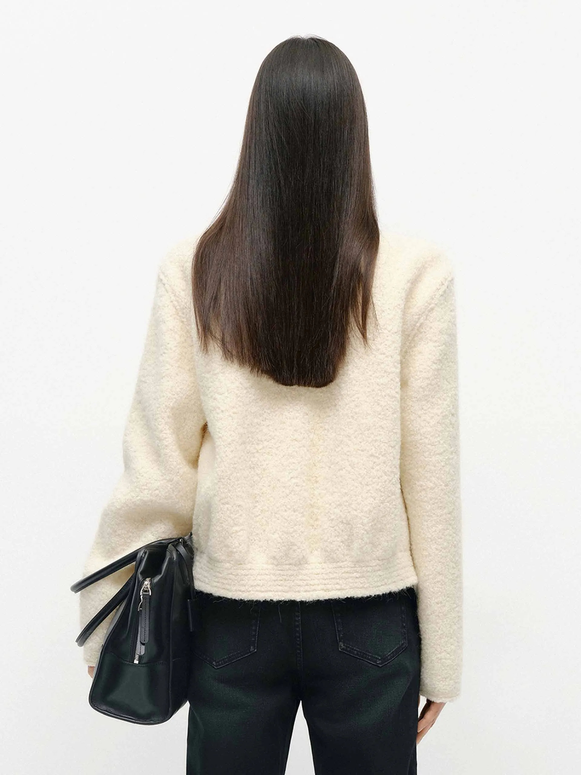 Collarless Boucle Knit Coat sold by Mo&Co product image thumbnail 3