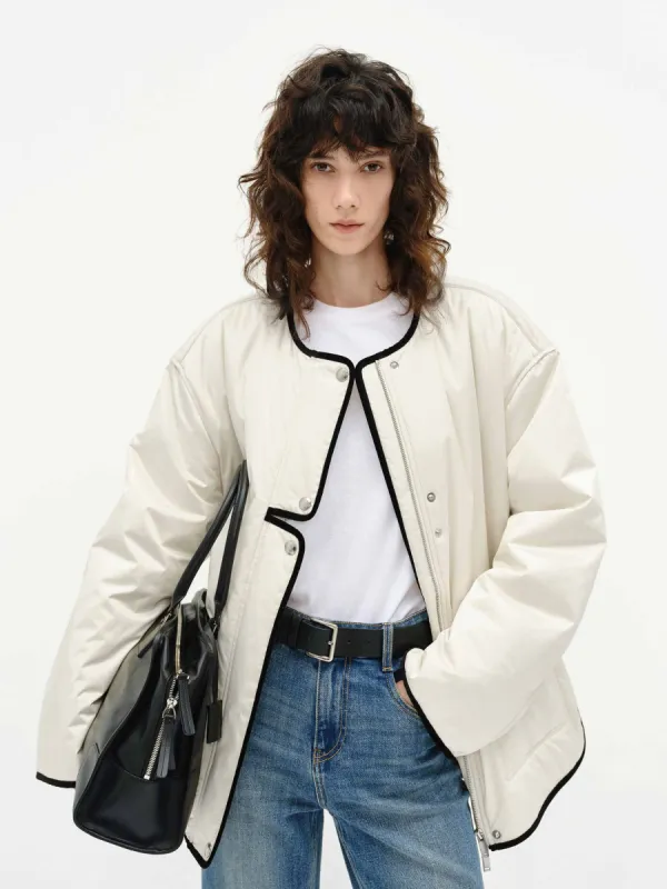 Contrast Trim Quilted Coat sold by Mo&Co