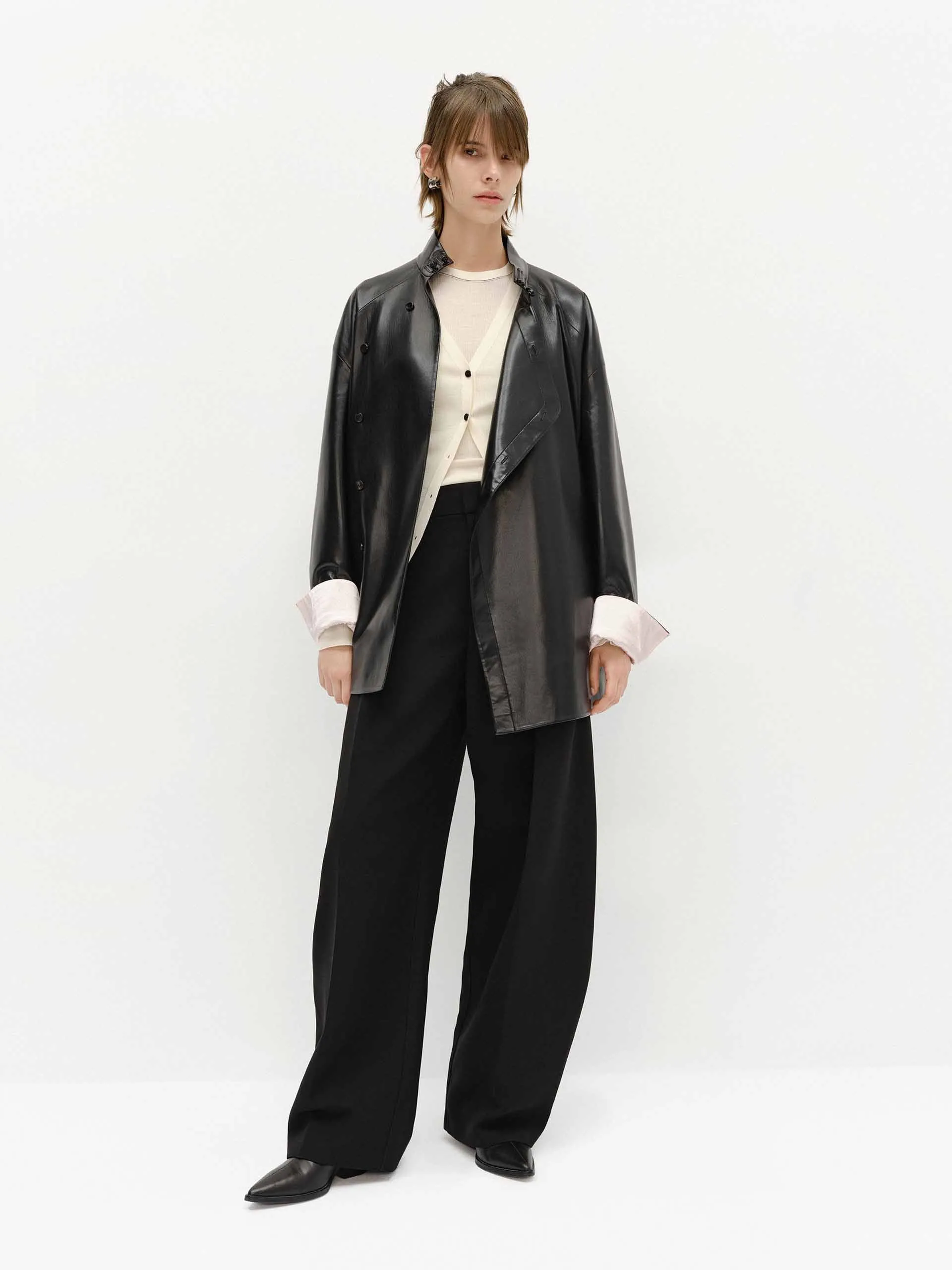 Faux Leather Loose Coat sold by Mo&Co product image thumbnail 3