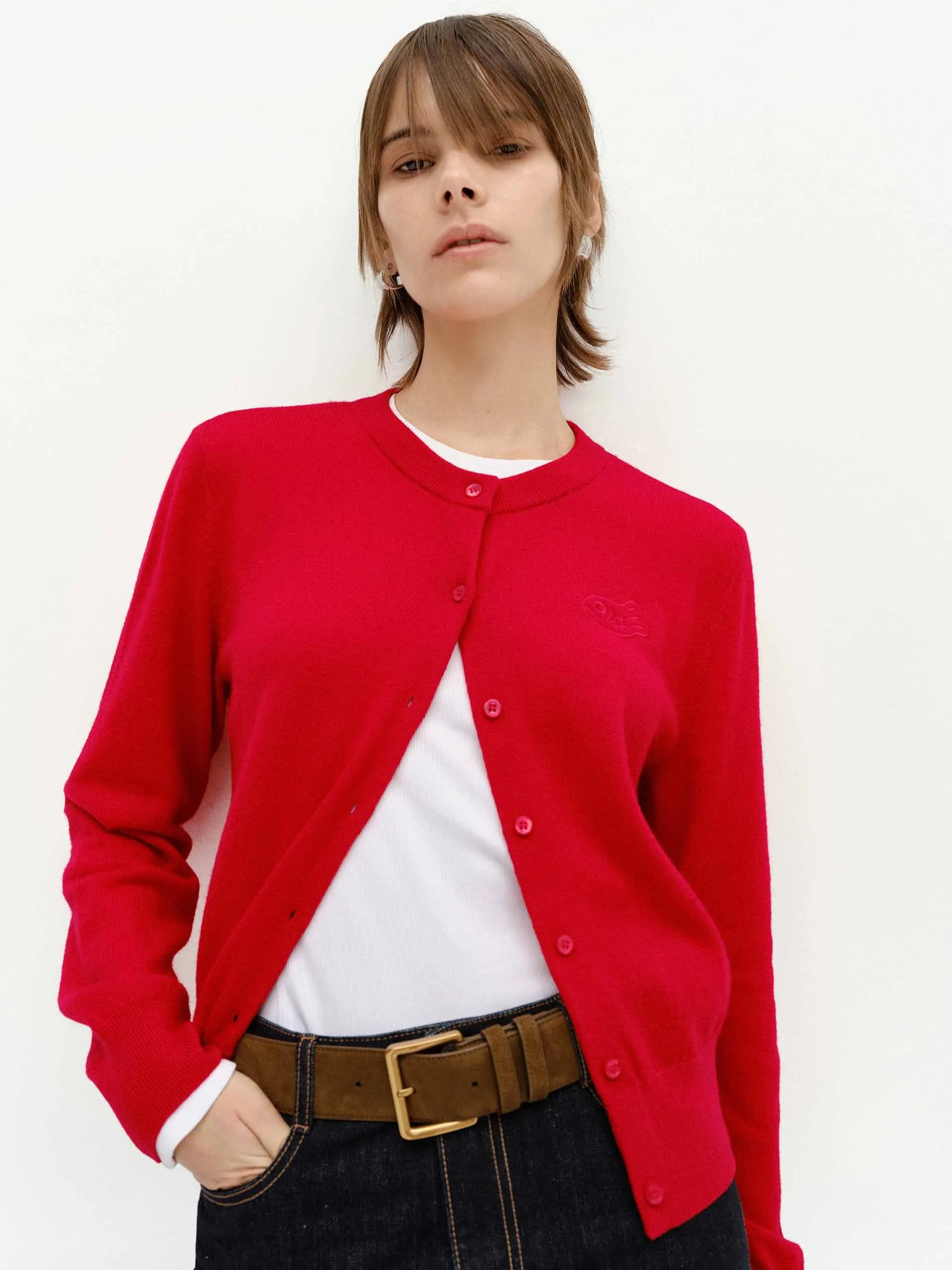 Crew Neck Knitted Cardigan sold by Mo&Co