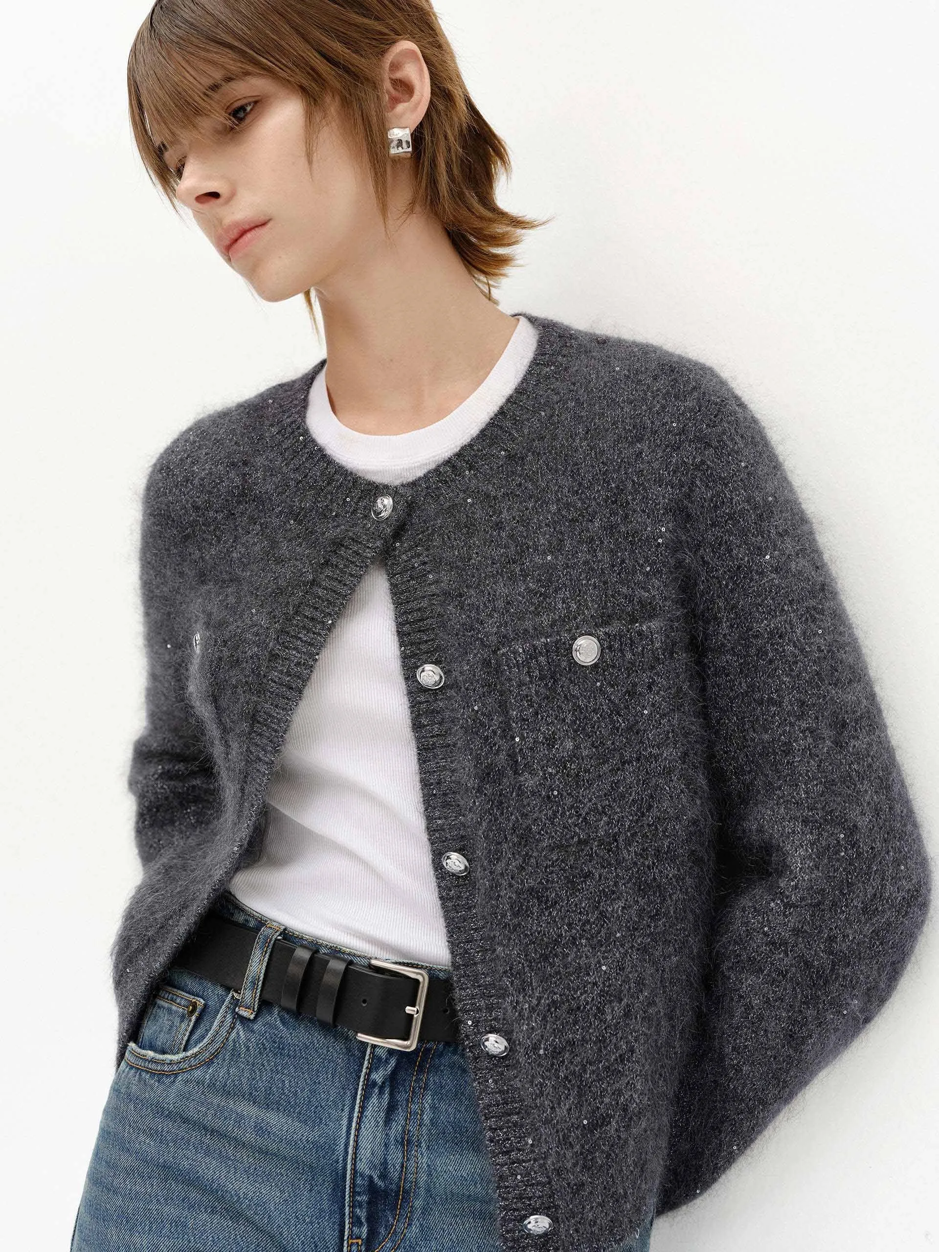 Fluffy Crew Neck Cardigan sold by Mo&Co product image thumbnail 2