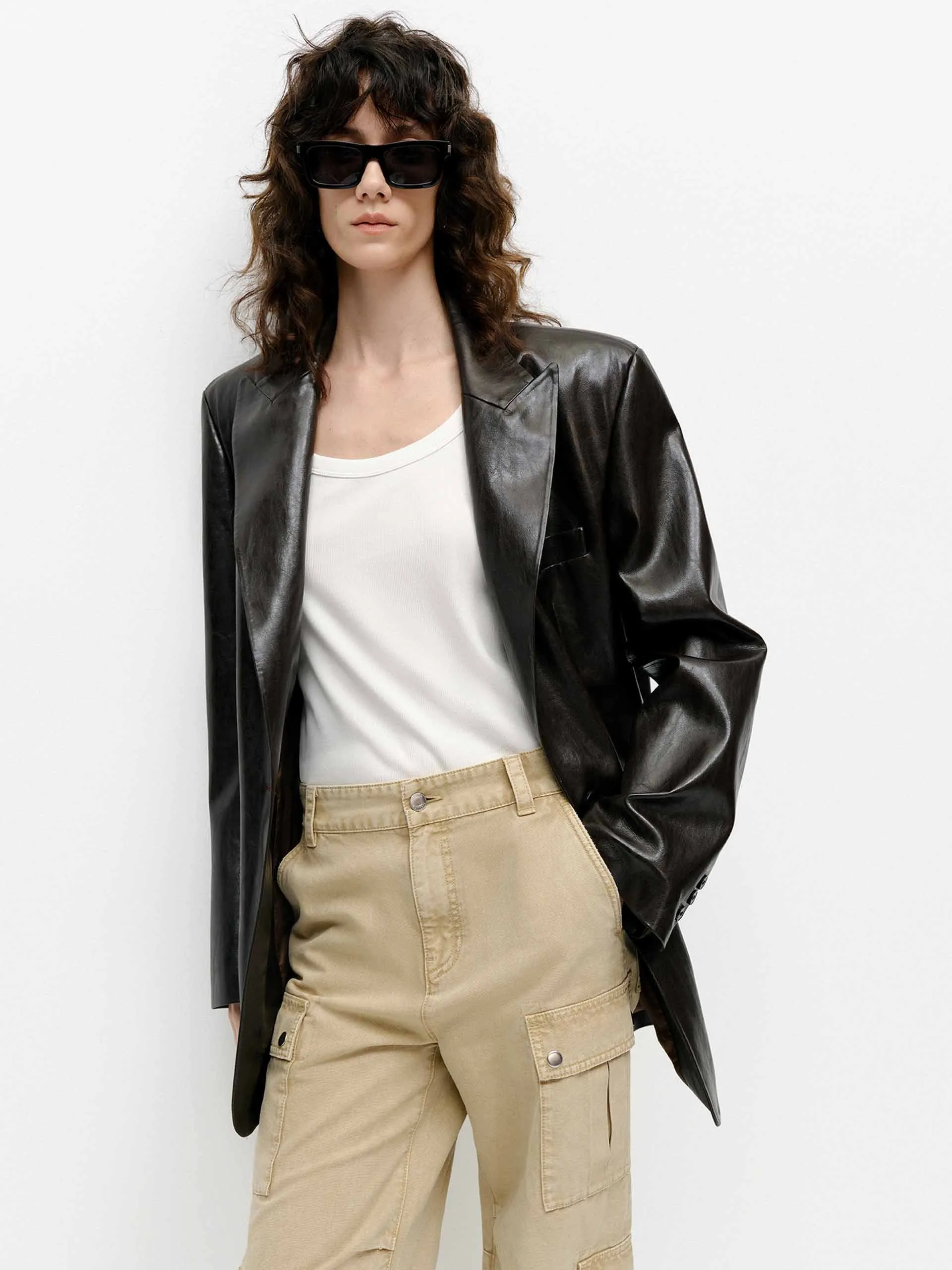 Structured Leather Blazer sold by Mo&Co