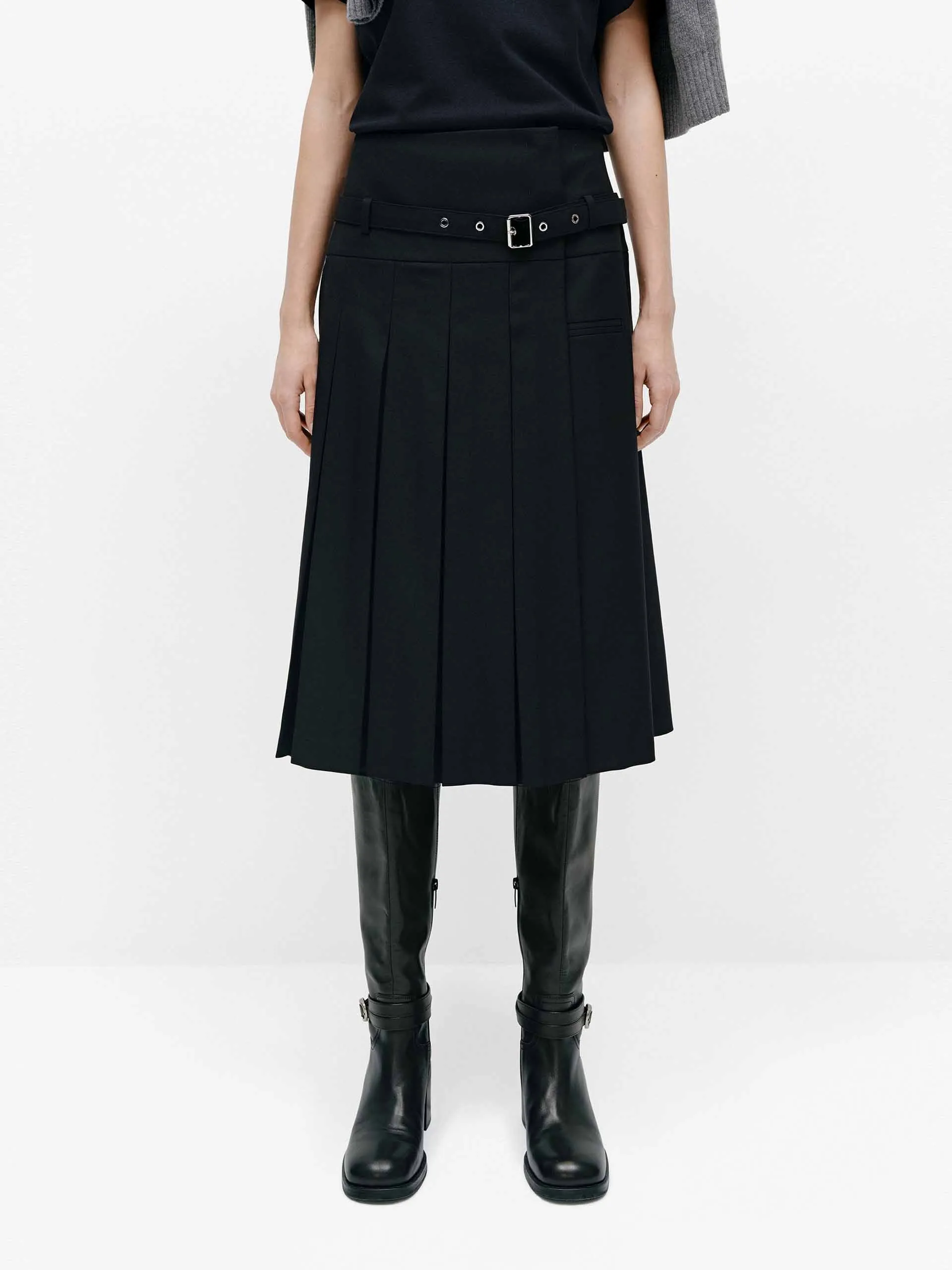Irregular Hem Pleated Skirt sold by Mo&Co