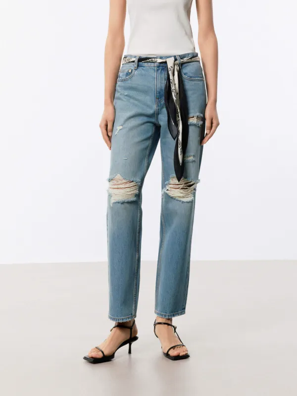 Ripped Detail Ankle Jeans sold by Mo&Co
