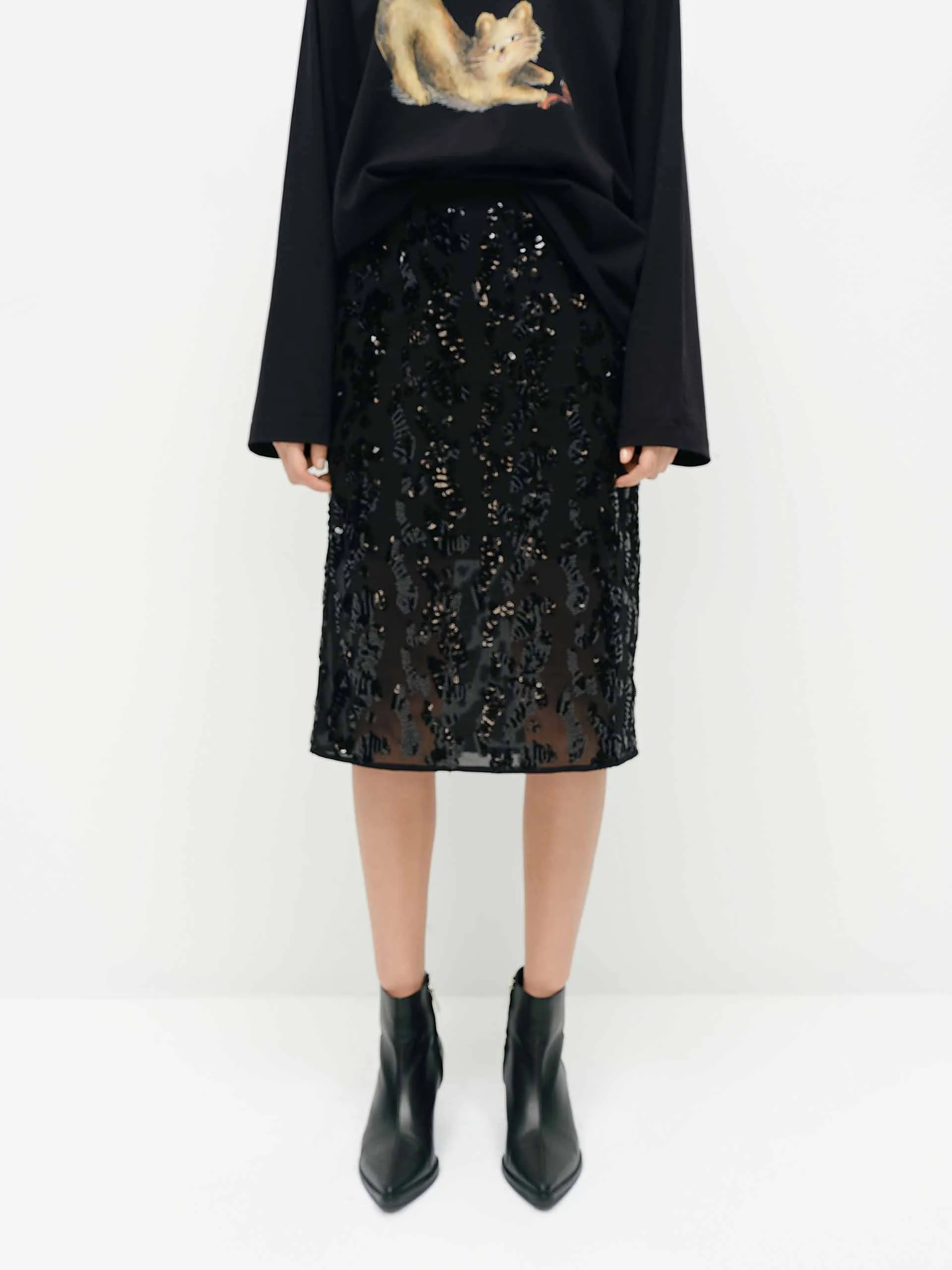 Sequin Finish Straight Skirt sold by Mo&Co