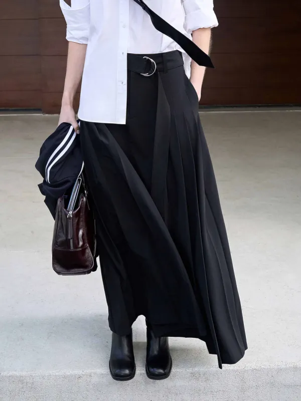 Belted A-line Pleated Skirt sold by Mo&Co