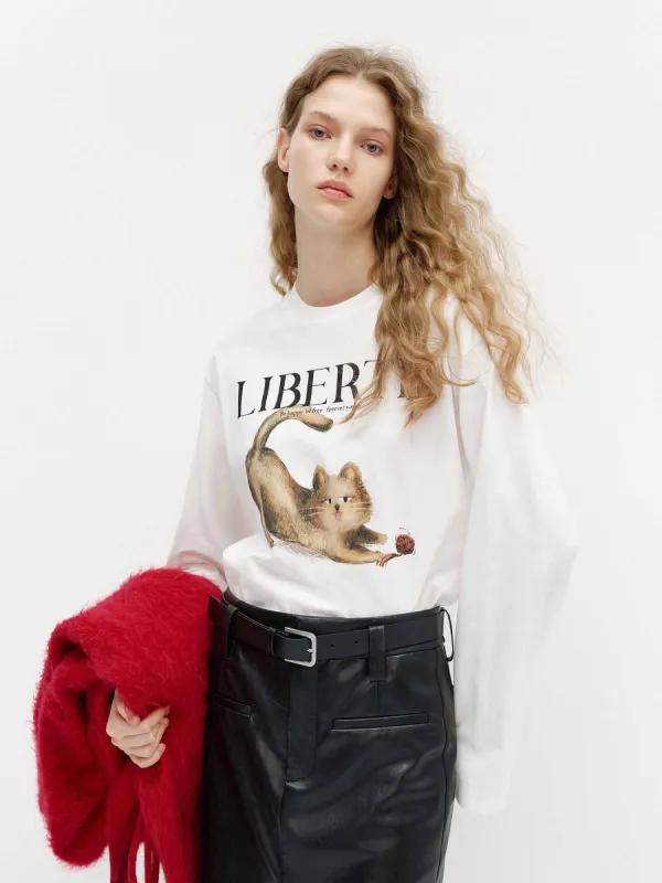 Loose Cat Print T-shirt sold by Mo&Co