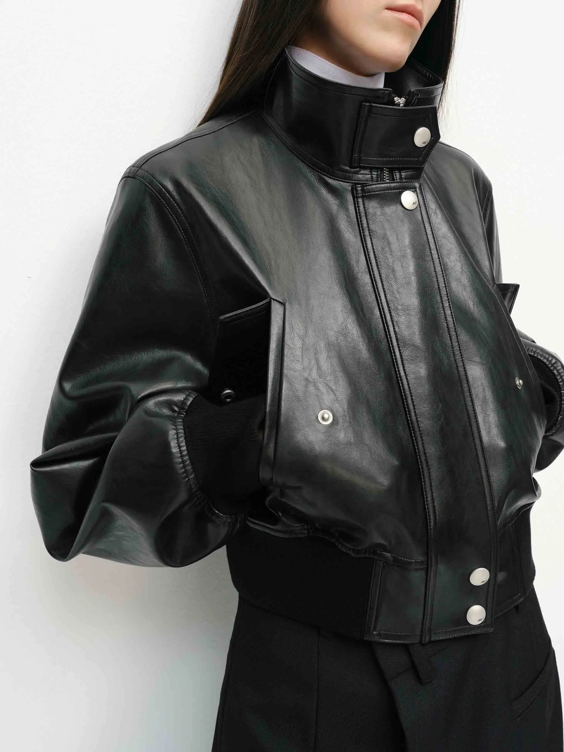 Cropped Leather Jacket sold by Mo&Co product image thumbnail 4