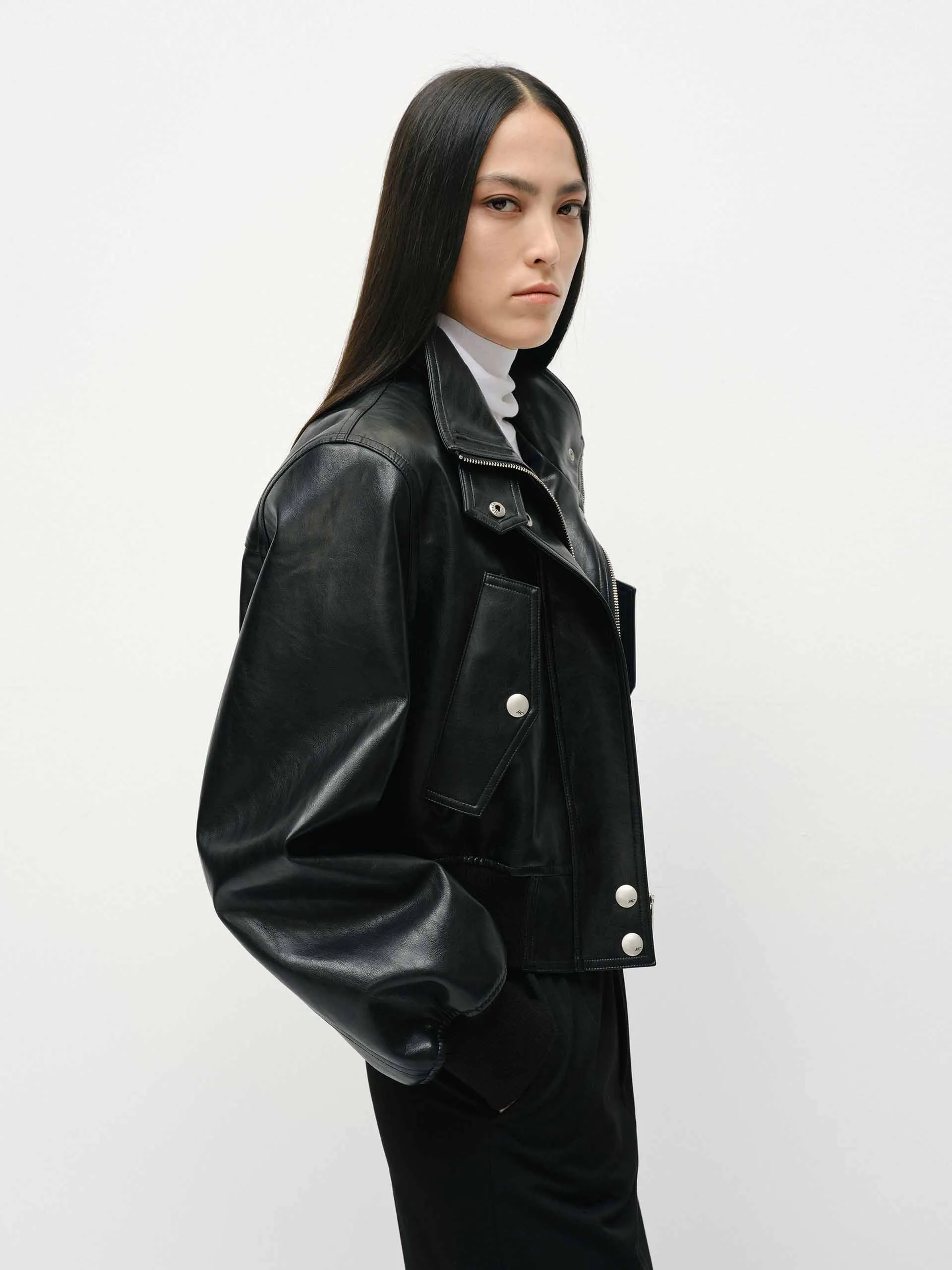 Cropped Leather Jacket sold by Mo&Co product image thumbnail 5