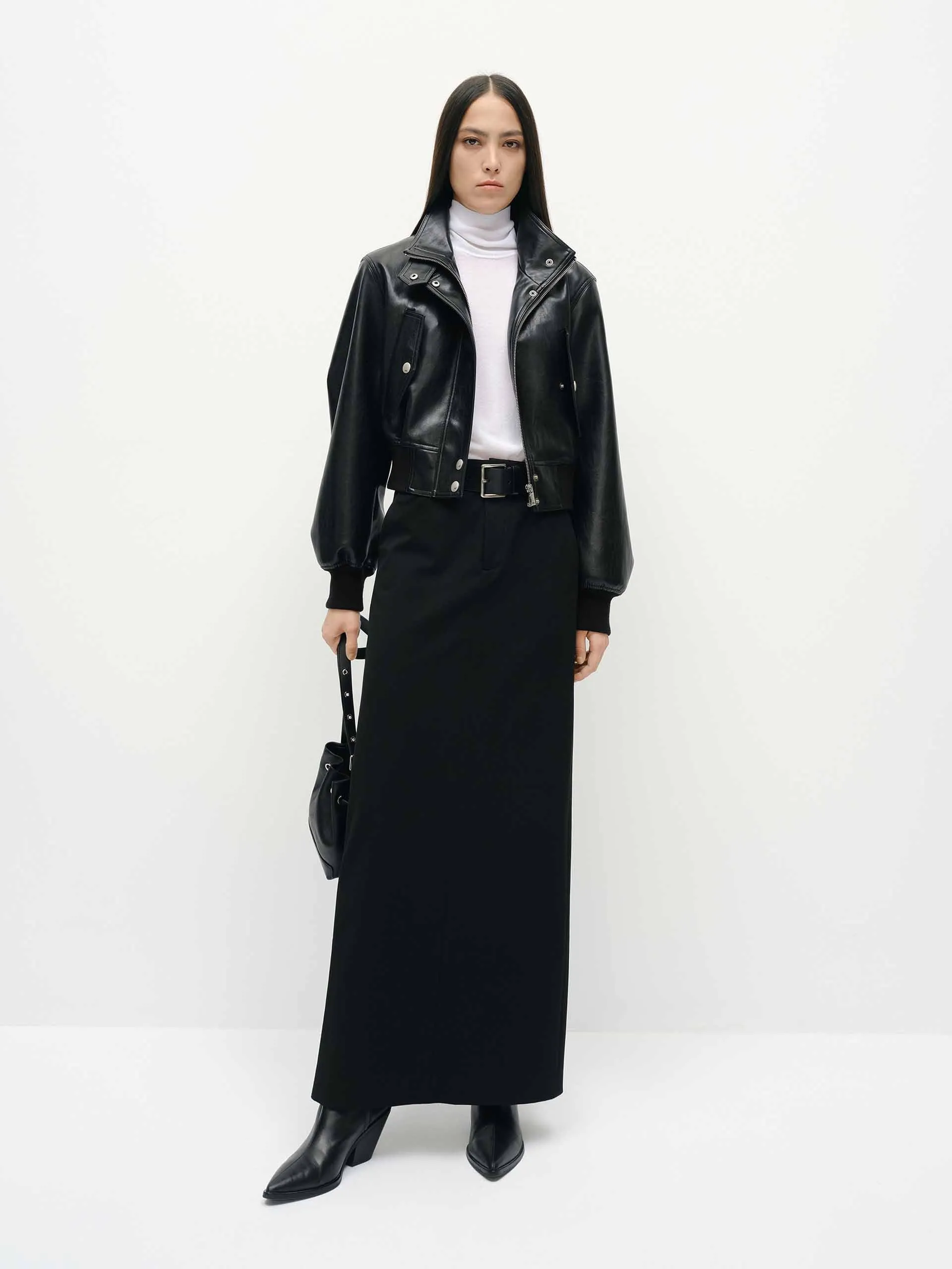 Cropped Leather Jacket sold by Mo&Co product image thumbnail 3