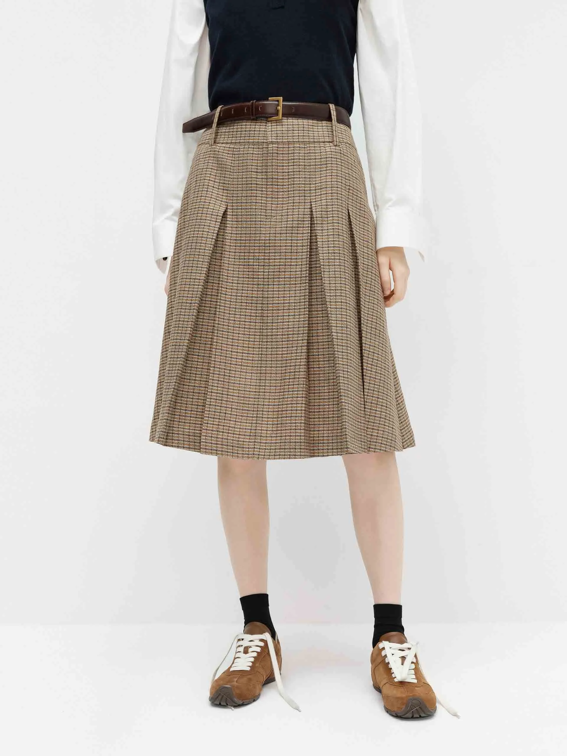 Linen Blend Pleated Skirt sold by Mo&Co