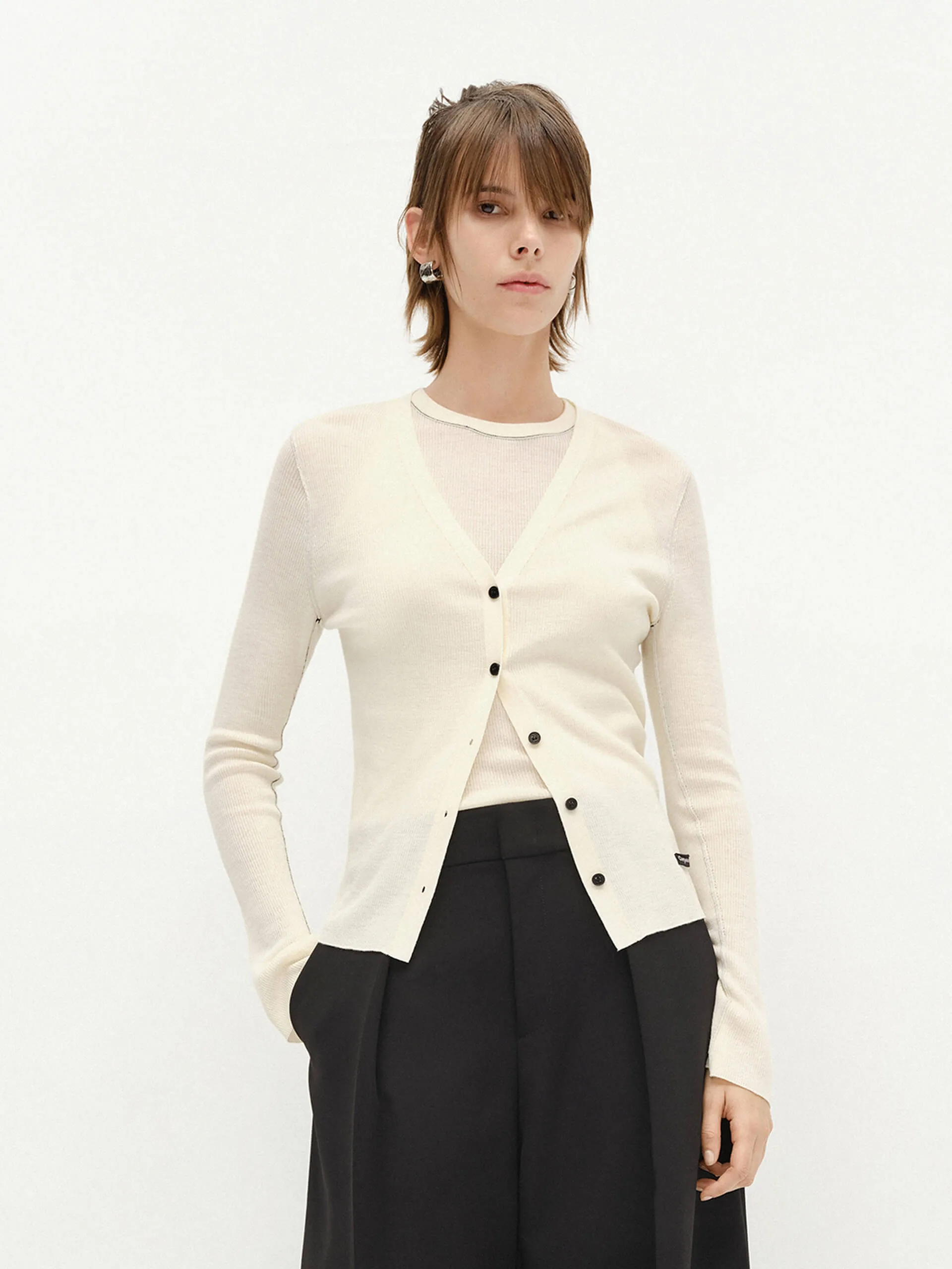 Seams Detail Wool Knit Top sold by Mo&Co