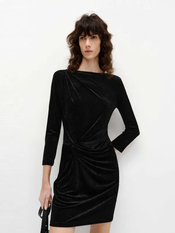 Twist Detail Velvet Dress sold by Mo&Co