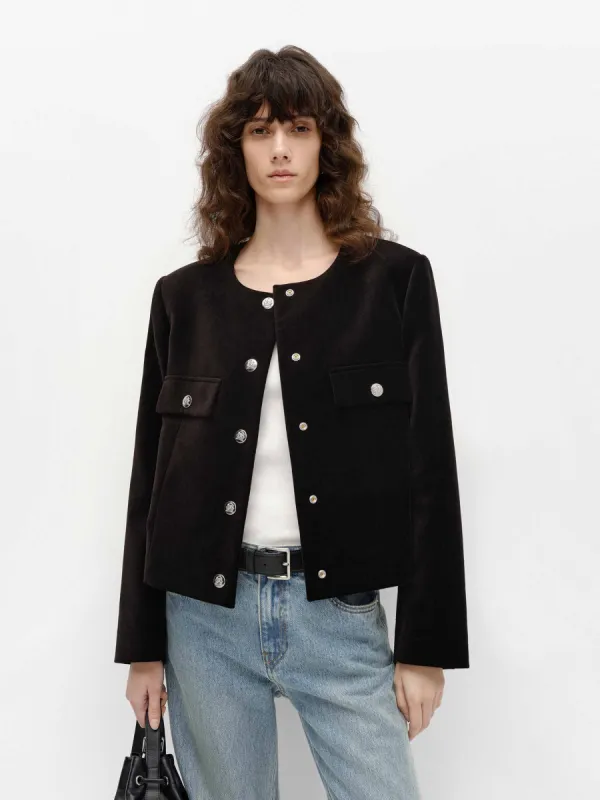 Crew Neck Cropped Coat sold by Mo&Co
