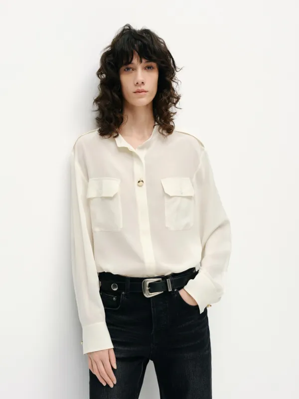 Front Pocket Silk Top sold by Mo&Co