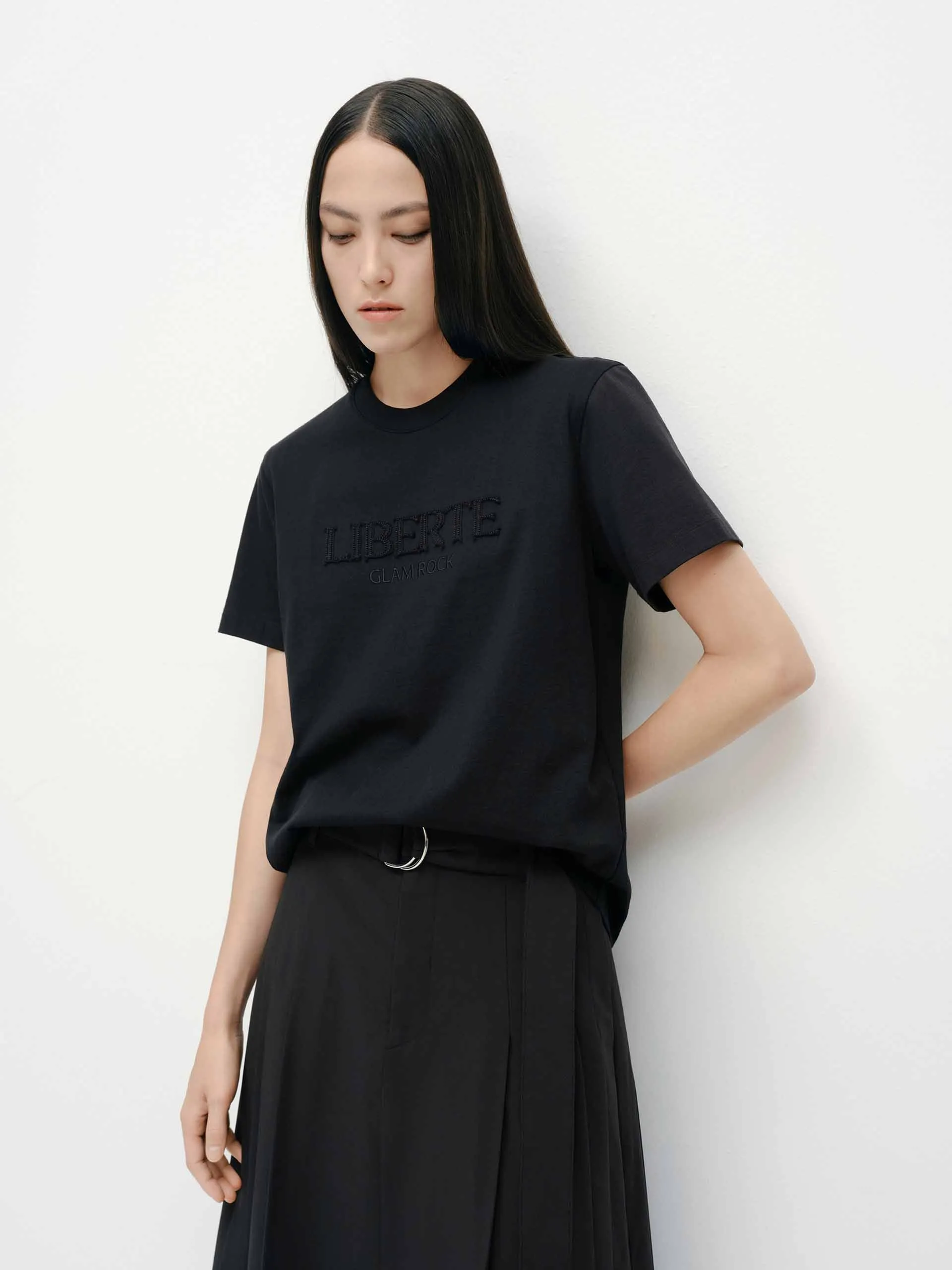 Front Letter Cotton T-shirt sold by Mo&Co