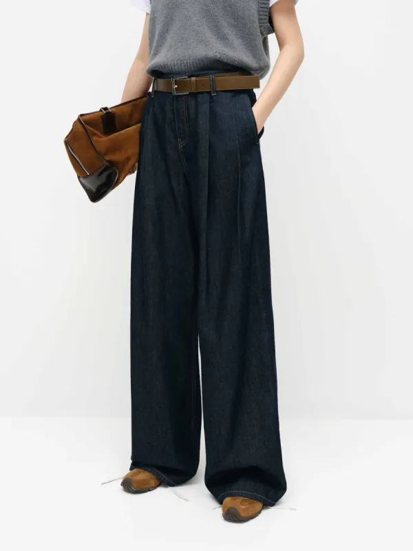 Front Pleated Straight Jeans sold by Mo&Co
