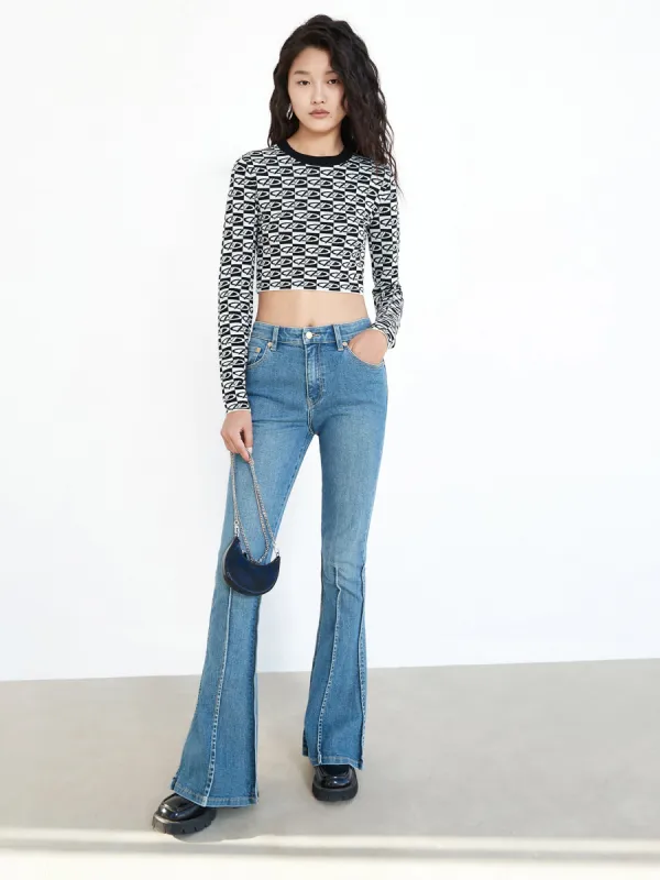 Cotton Slit Long Flared Jeans sold by Mo&Co