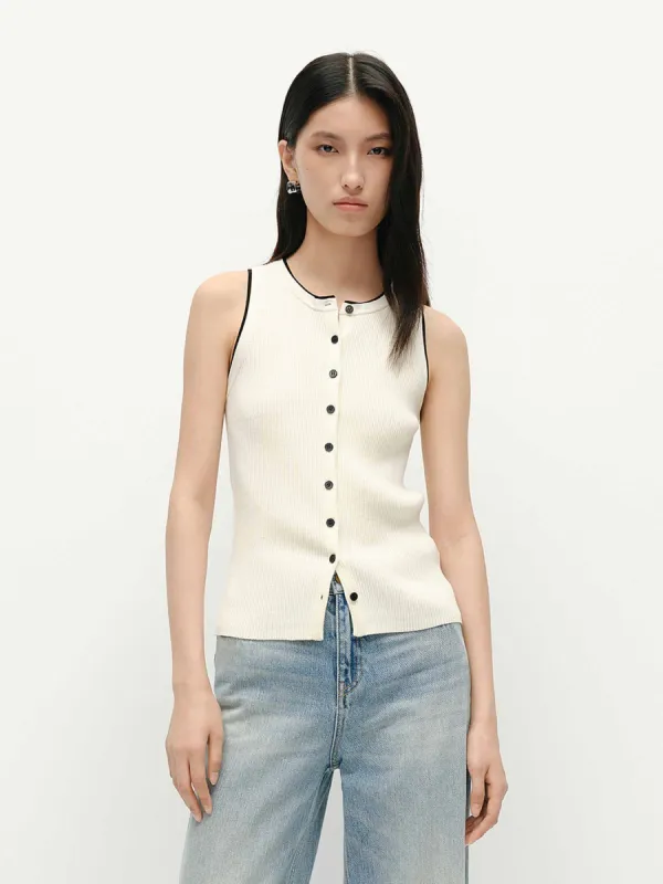Button Detail Knit Vest sold by Mo&Co