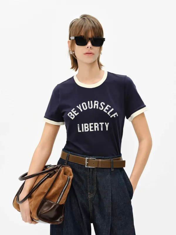 Contrast Trim Letter T-shirt sold by Mo&Co