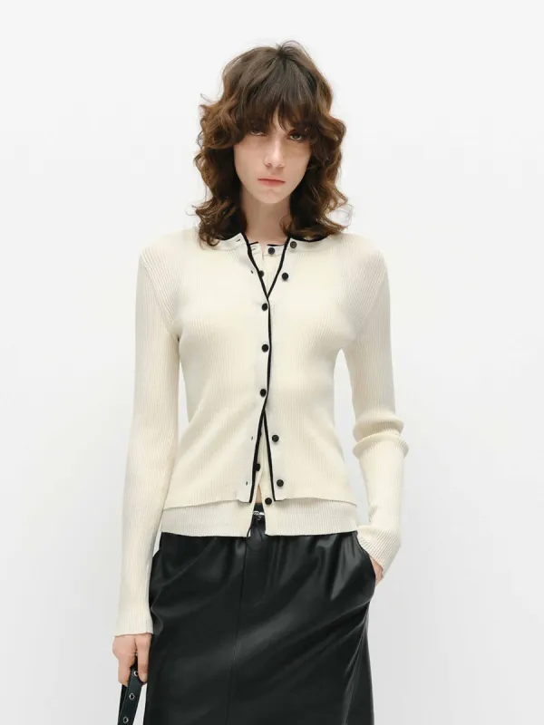 Contrast Placket Knit Cardigan sold by Mo&Co