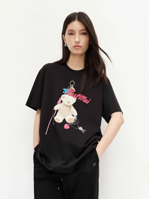 Front Bear Print Cotton T-shirt sold by Mo&Co