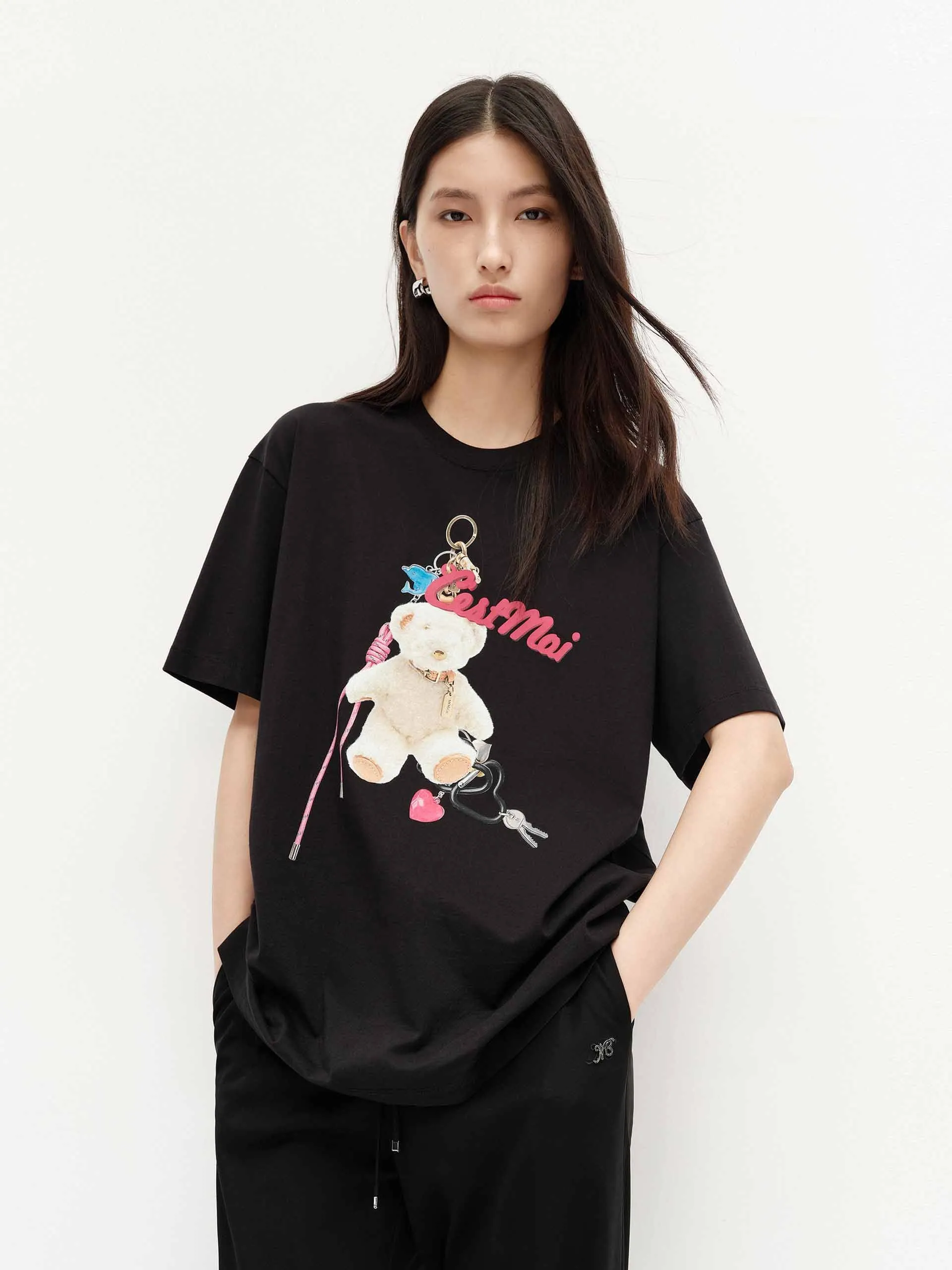 Front Bear Print Cotton T-shirt sold by Mo&Co