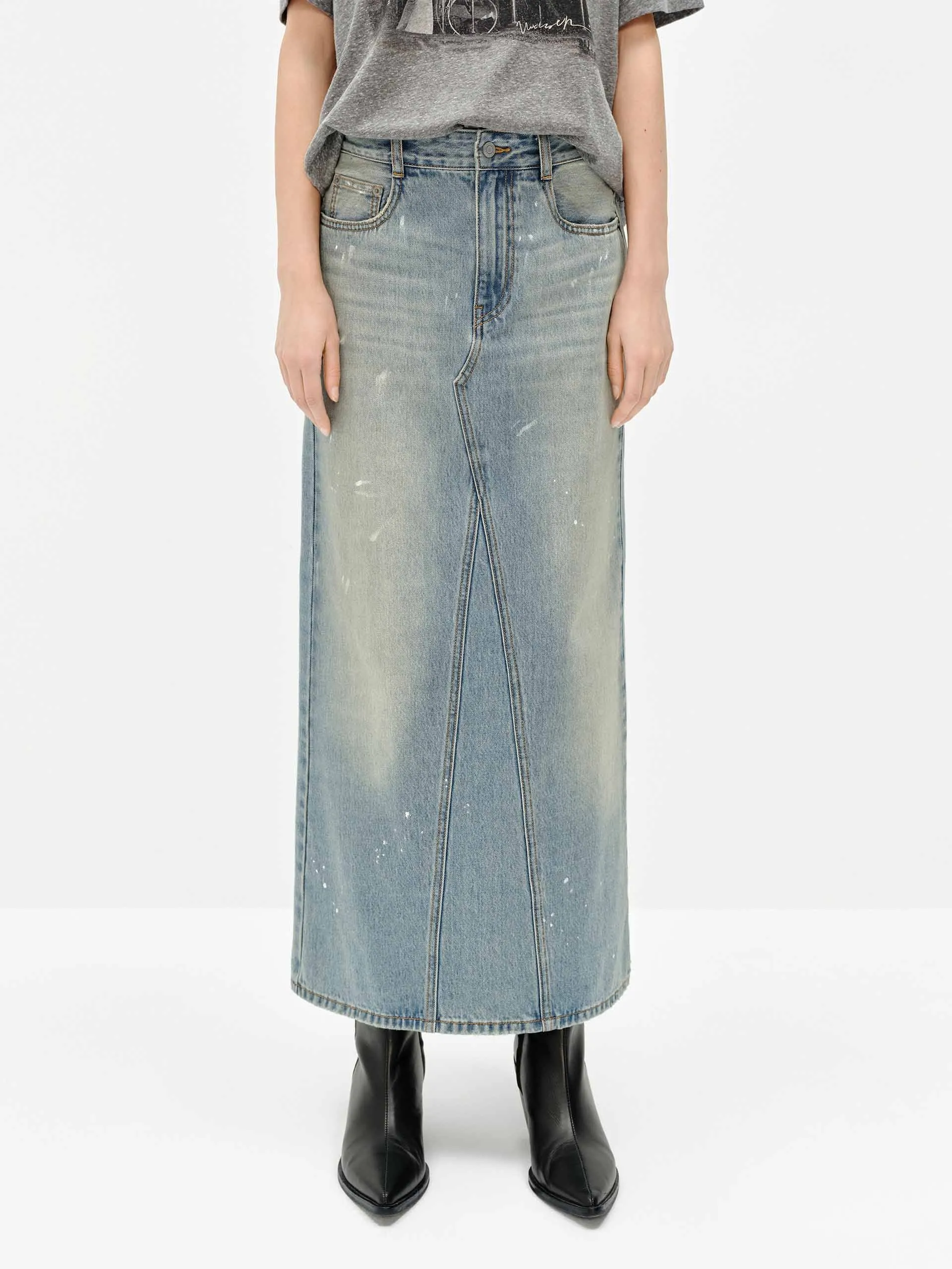 Splash Details Denim Skirt sold by Mo&Co