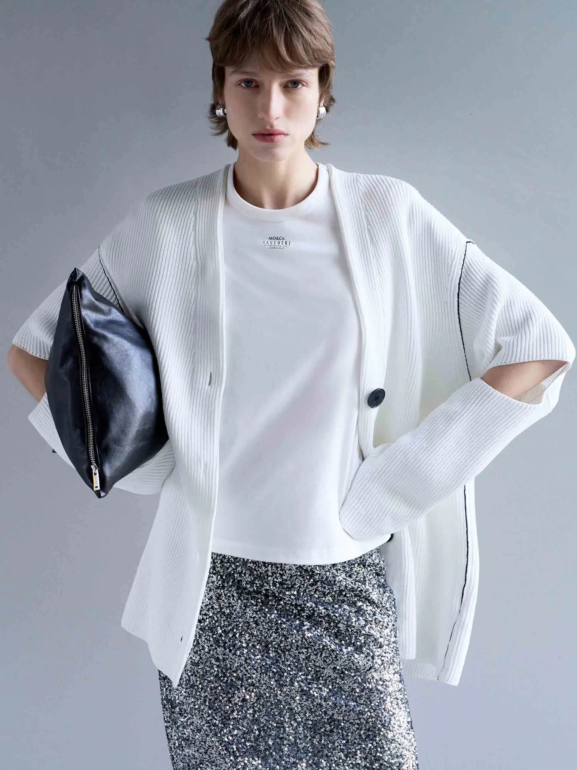 Loose Cutout Sleeve Cardigan sold by Mo&Co