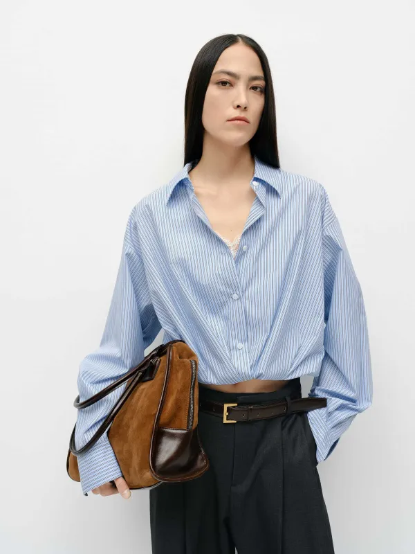 Paneled Cropped Shirt sold by Mo&Co