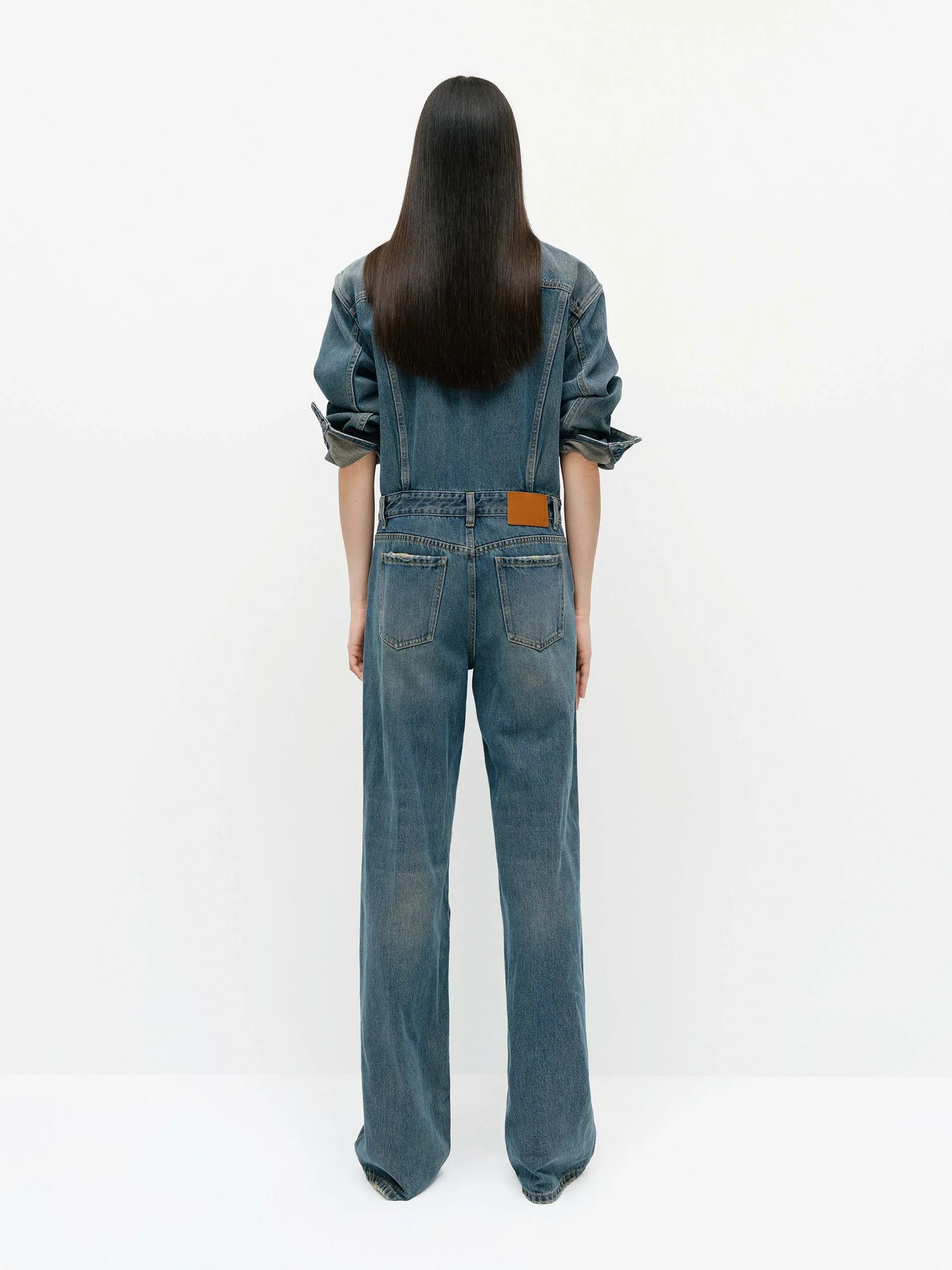 Lapel Collar Denim Jumpsuit sold by Mo&Co product image thumbnail 3