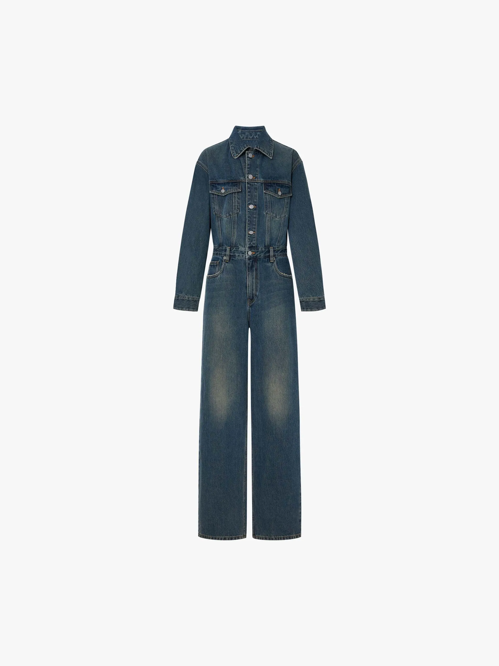 Lapel Collar Denim Jumpsuit sold by Mo&Co product image thumbnail 5