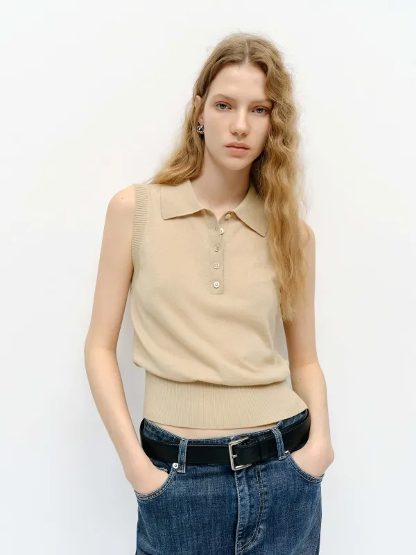 Lapel Collar Wool Knit Vest sold by Mo&Co