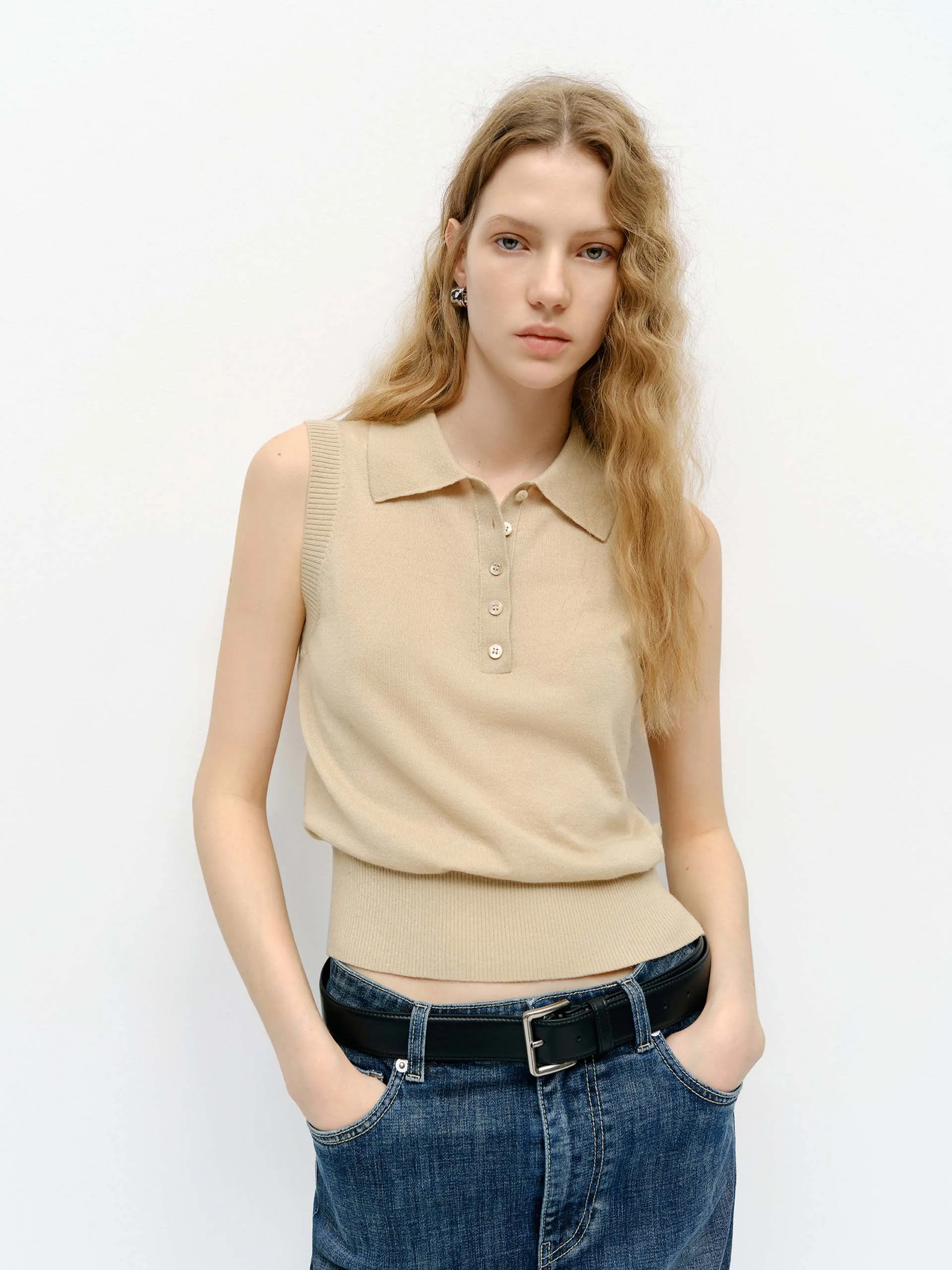 Lapel Collar Wool Knit Vest sold by Mo&Co