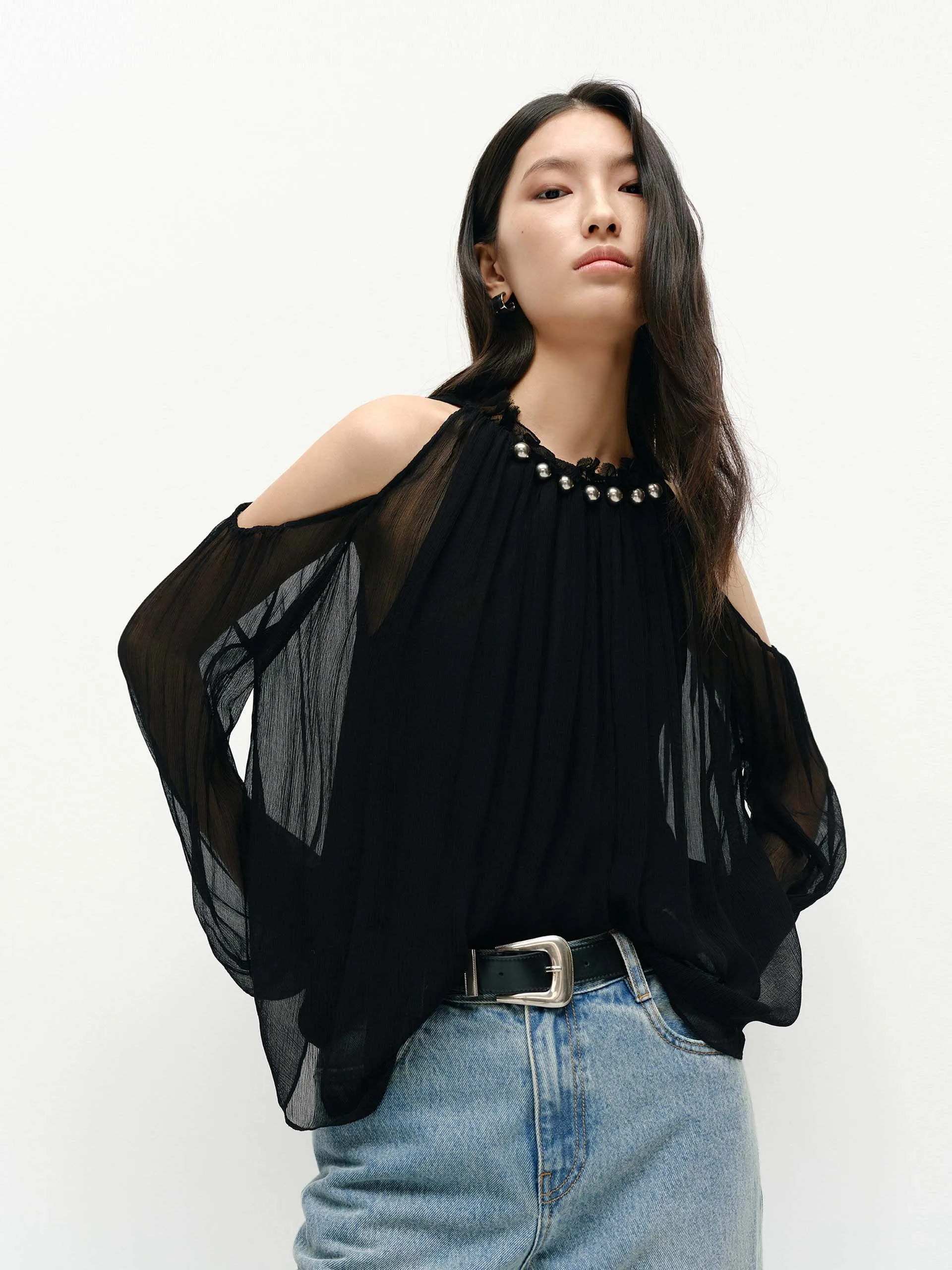 Cut Shoulder Chiffon Blouse sold by Mo&Co product image thumbnail 2