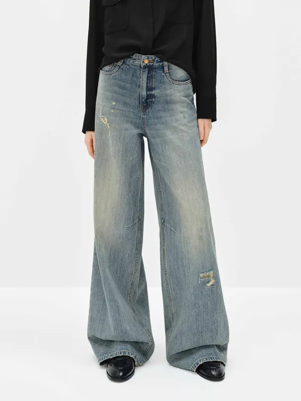 Wide Leg Blue Denim Jeans sold by Mo&Co