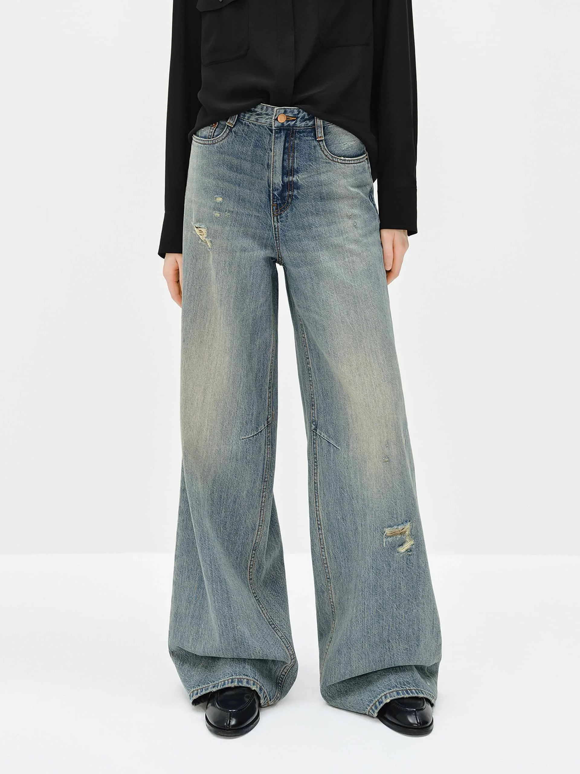 Wide Leg Blue Denim Jeans sold by Mo&Co