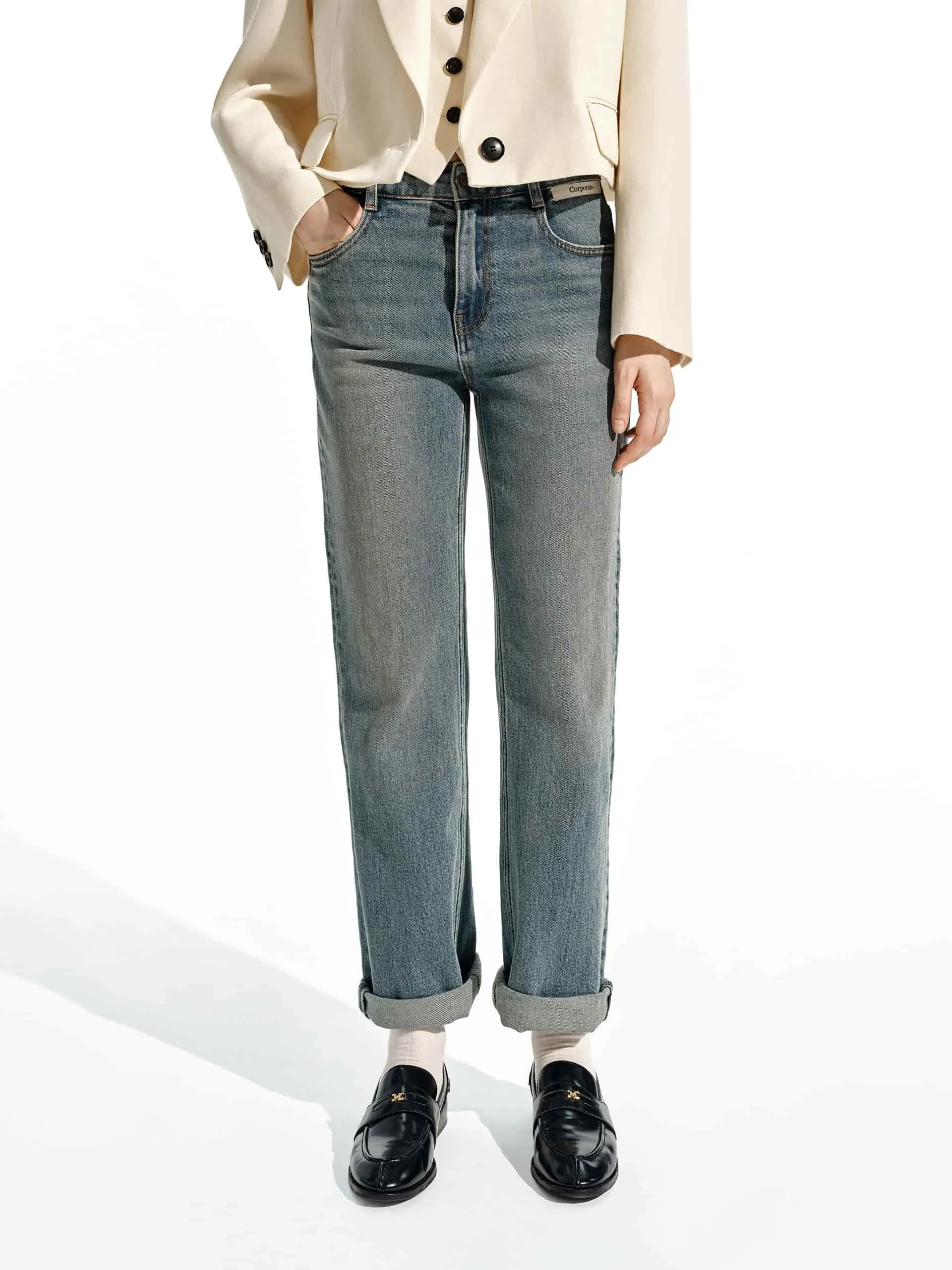 Letter Pocket Straight Jeans sold by Mo&Co