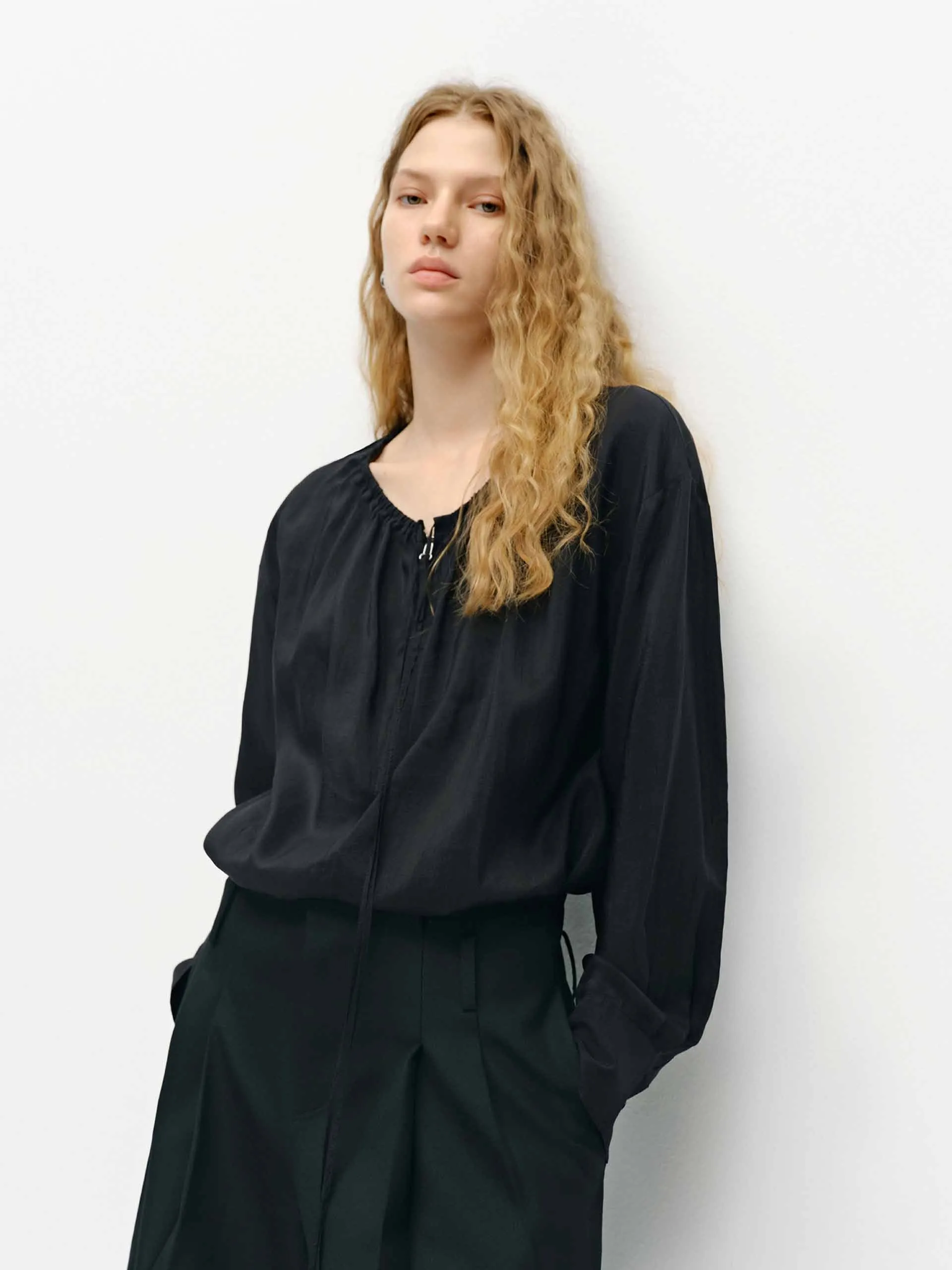 Half Zip Comfy Blouse sold by Mo&Co