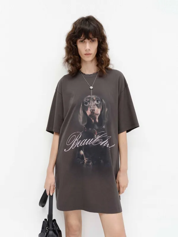 Puppy Print Oversized T-shirt sold by Mo&Co