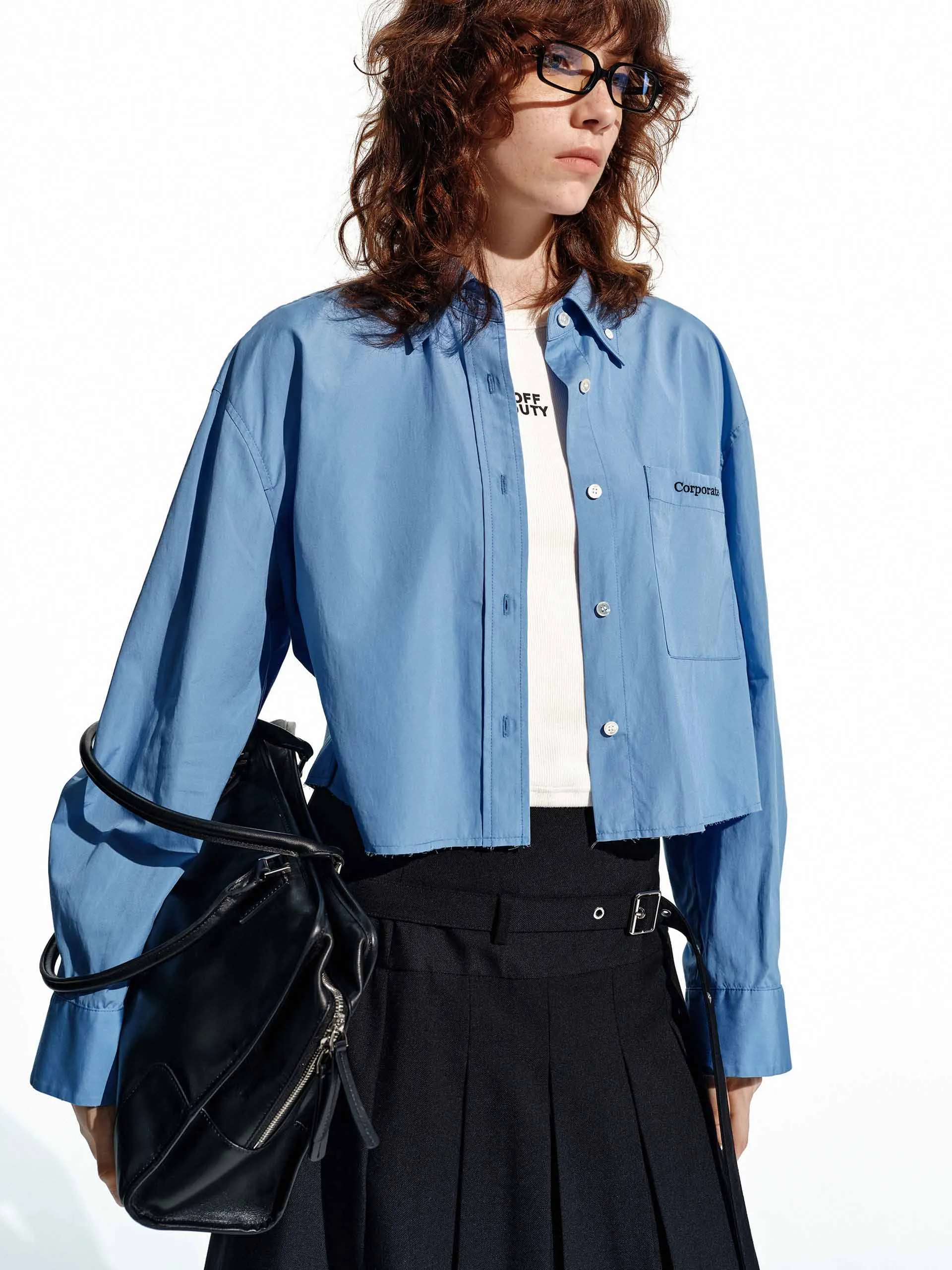 Cropped Cotton Shirt sold by Mo&Co