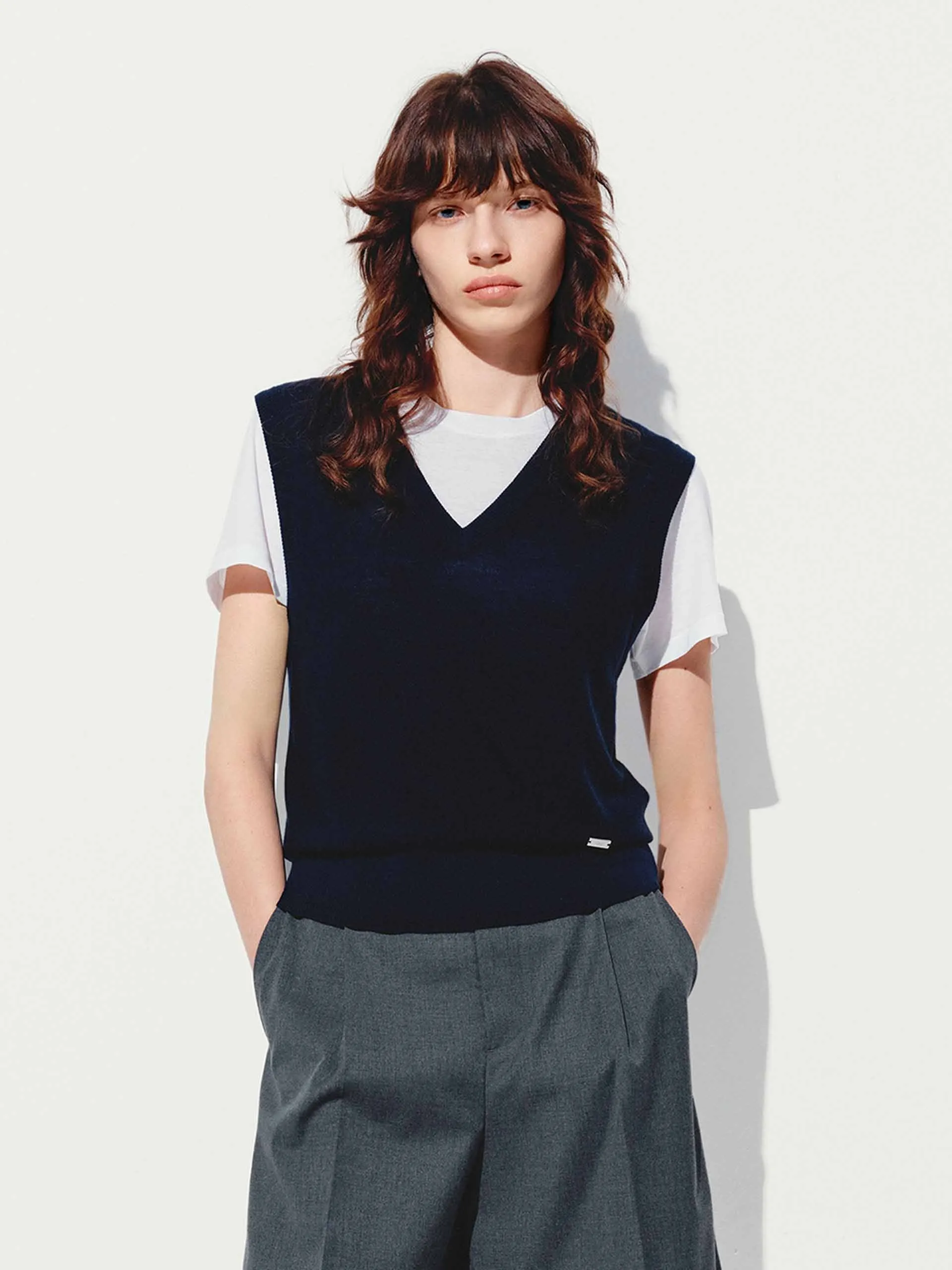 V-neck Wool Knit Vest sold by Mo&Co